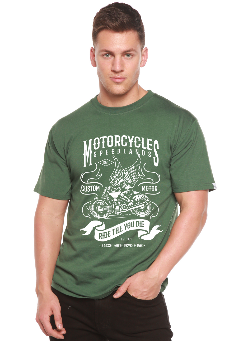 Motocicletas Camiseta de Manga Corta con Gráfico de Viscosa de Bambú/Algodón Orgánico para Hombre