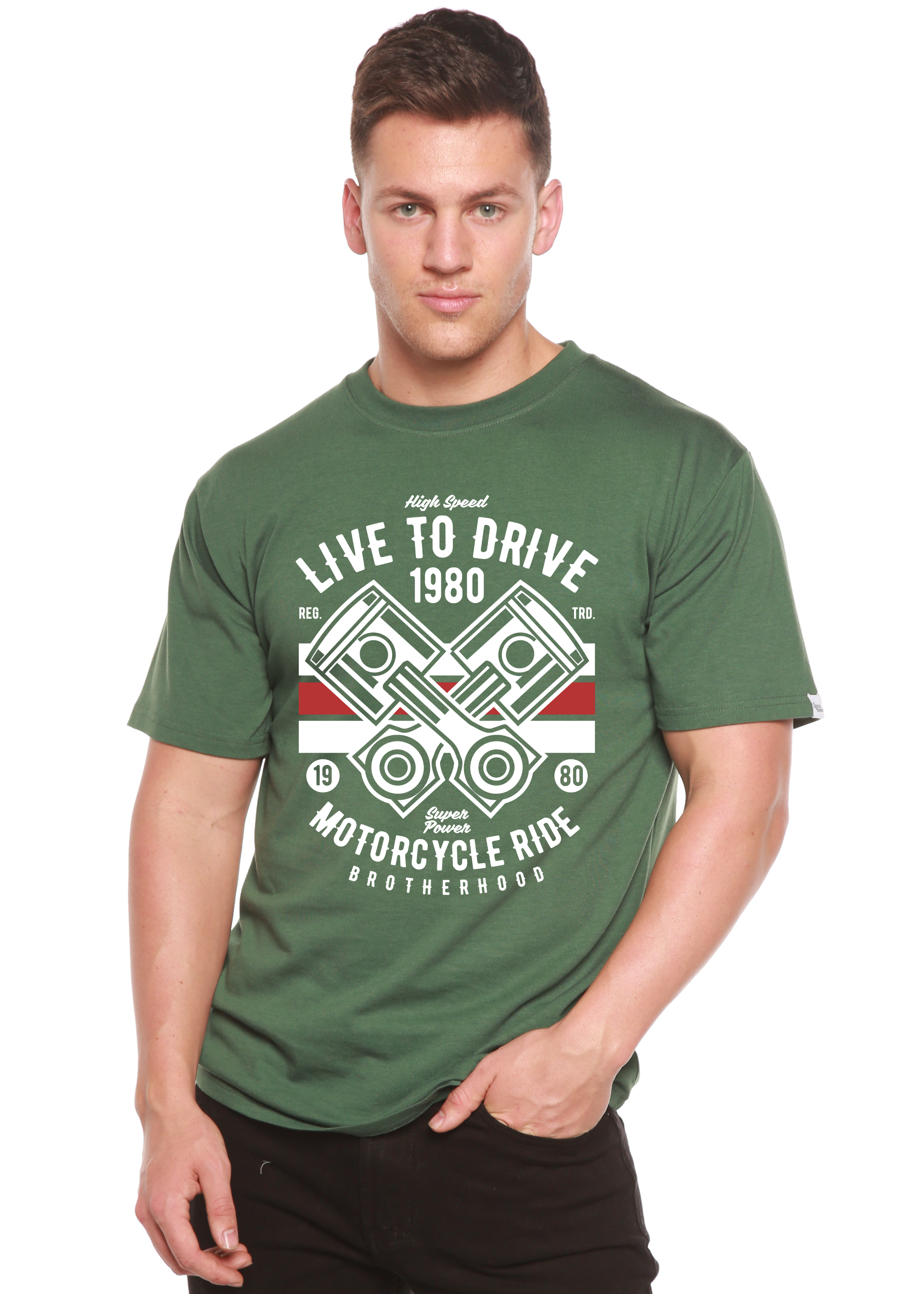 Camiseta Gráfica de Manga Corta de Bambú Viscosa/Algodón Orgánico para Hombre "Live To Ride 1980"