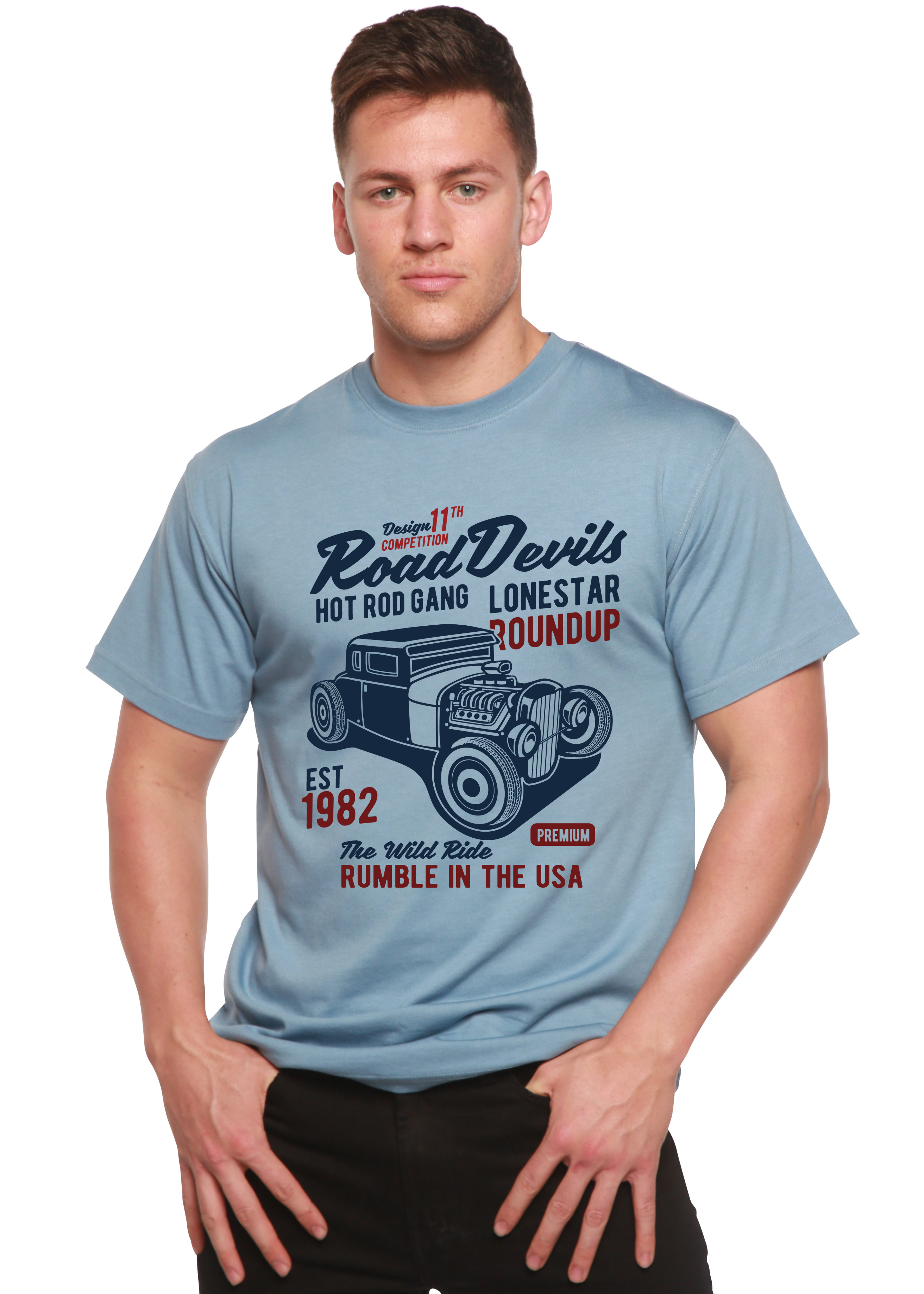 Camiseta gráfica de manga corta Road Devils Spun Bamboo® de viscosa de bambú/algodón orgánico para hombre