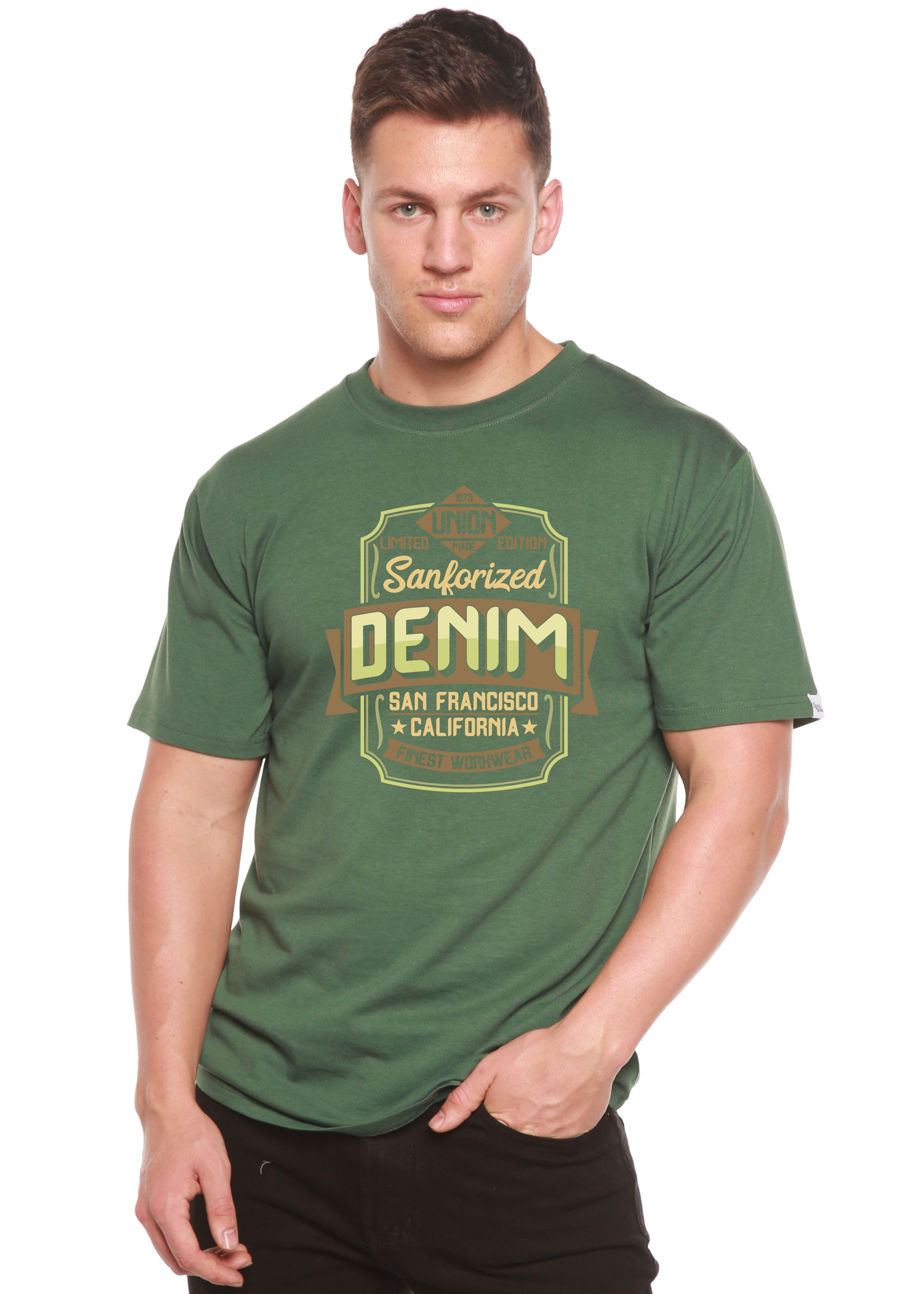 Camiseta gráfica de manga corta Sanforized Denim para hombre de viscosa de bambú/algodón orgánico