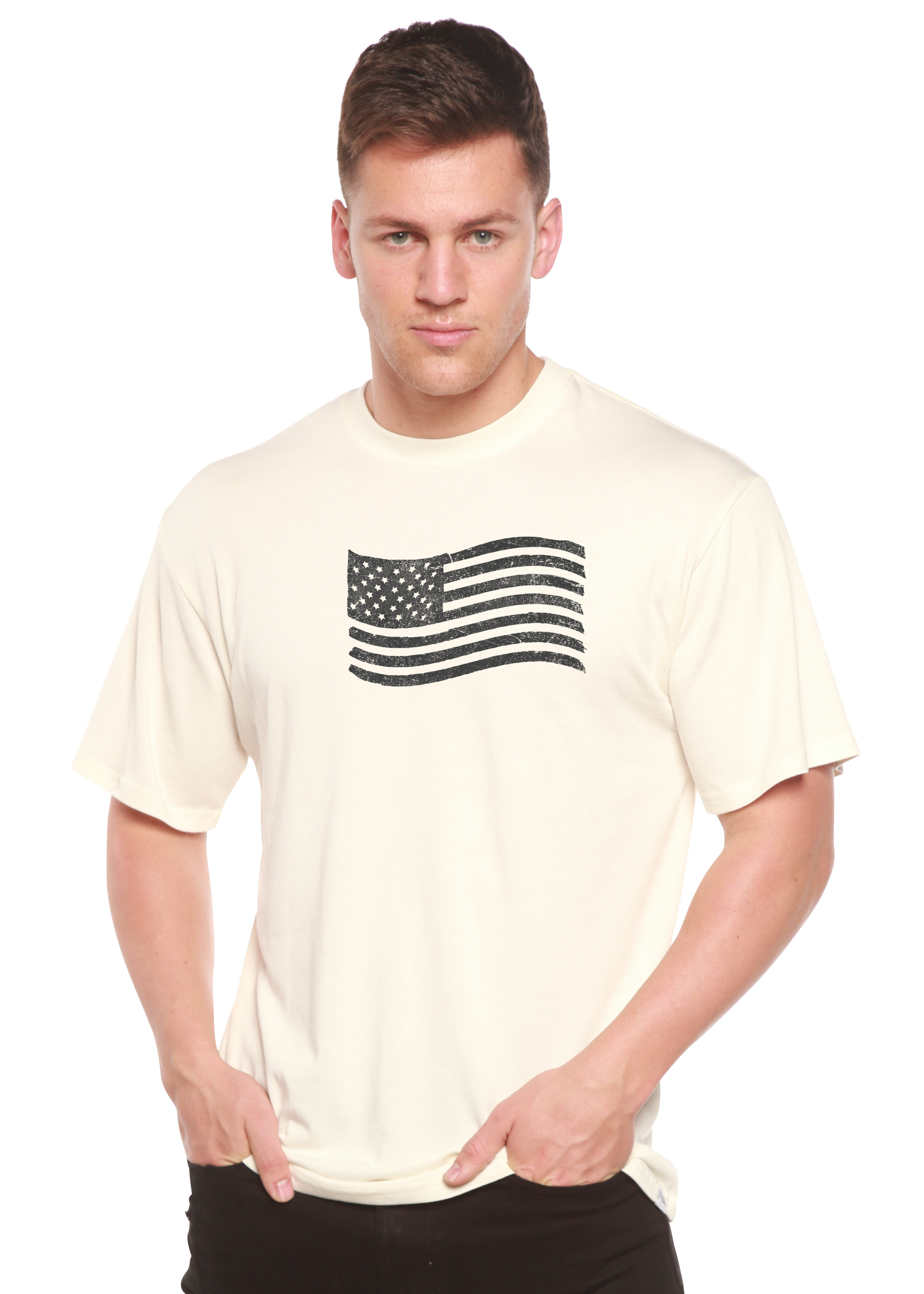 Camiseta gráfica de bambú de manga corta para hombre con la bandera de Estados Unidos