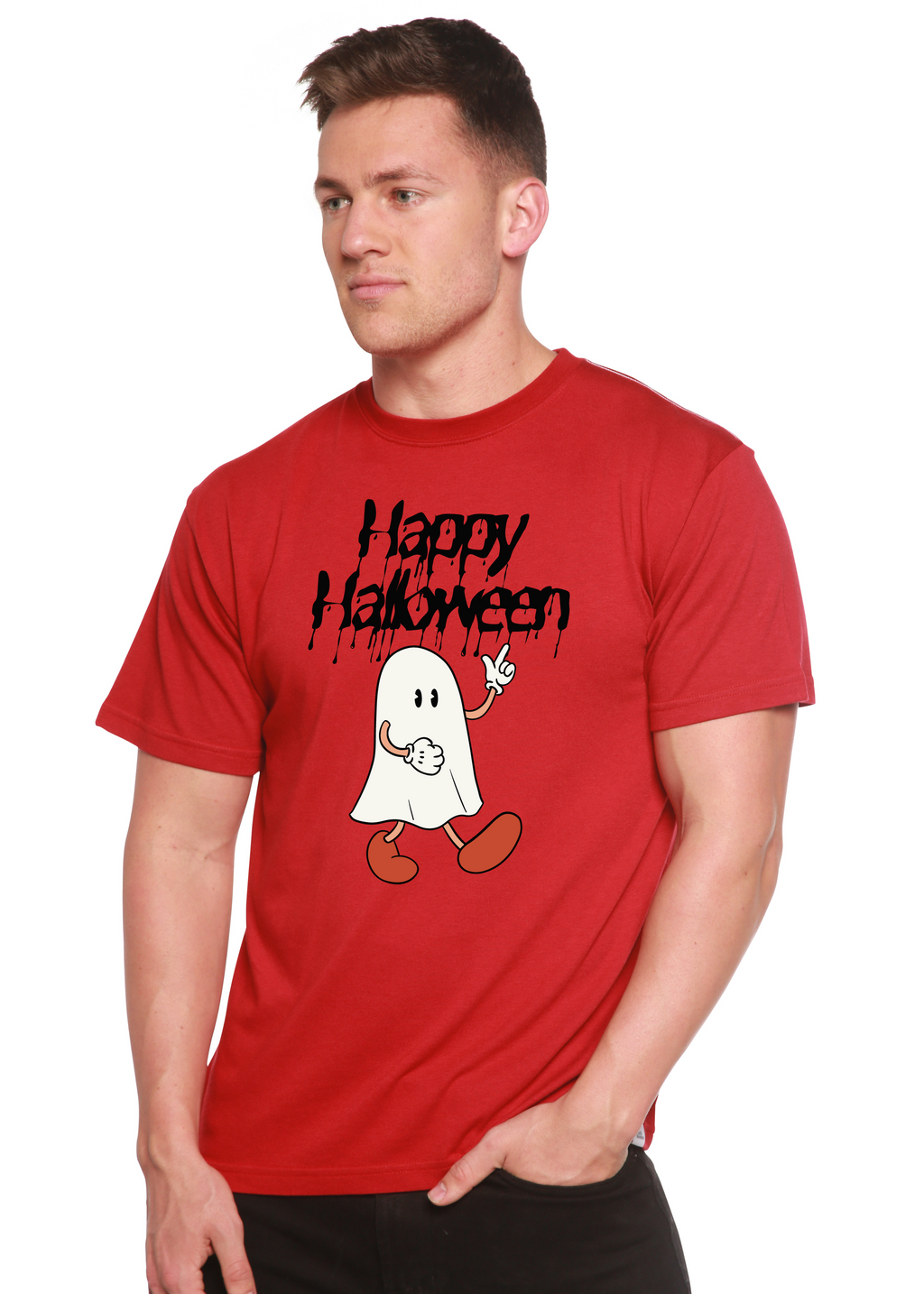 Camiseta gráfica de manga corta de viscosa de bambú/algodón orgánico para hombre - ¡Feliz Halloween!