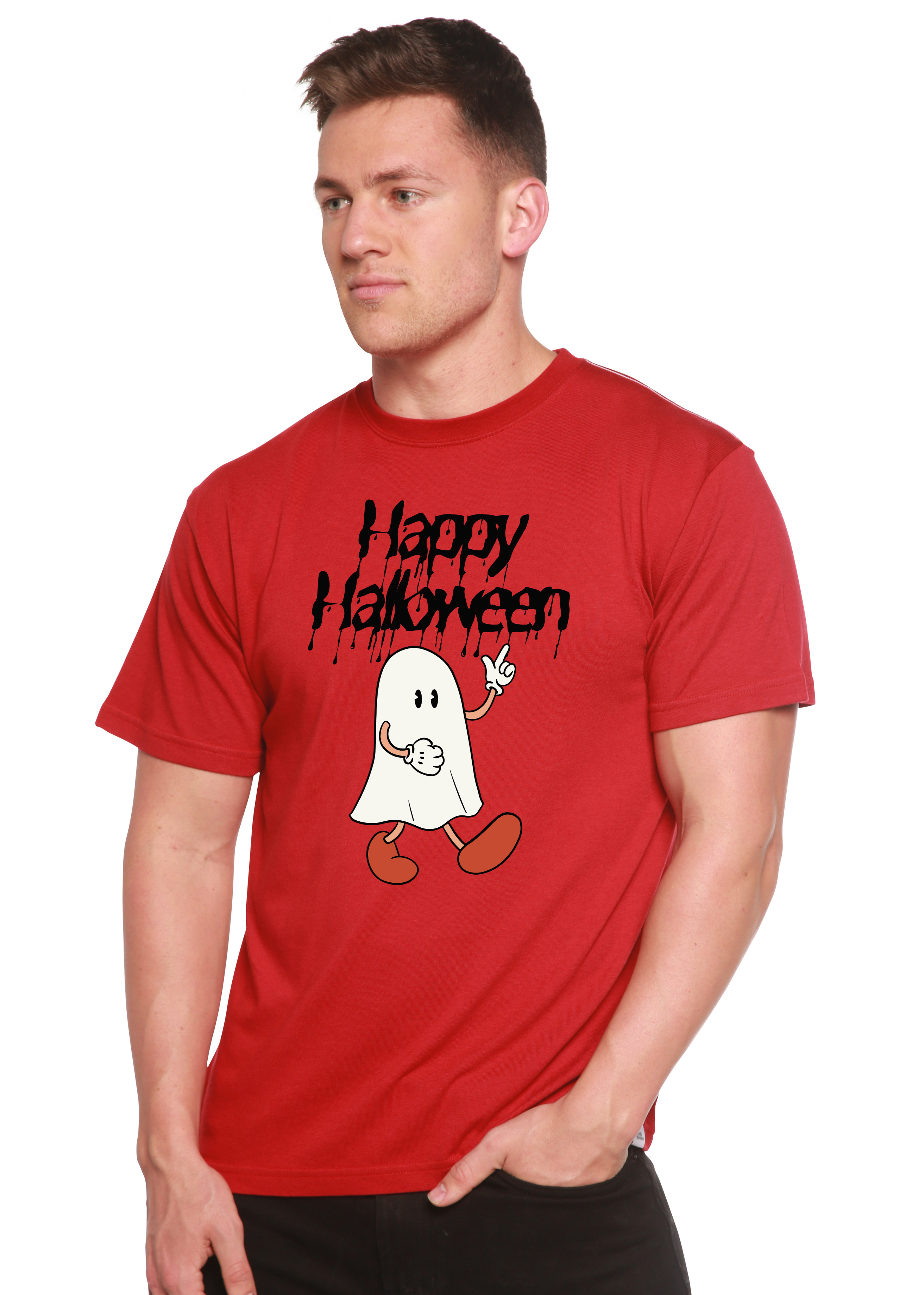 Camiseta gráfica de manga corta de viscosa de bambú/algodón orgánico para hombre - ¡Feliz Halloween!