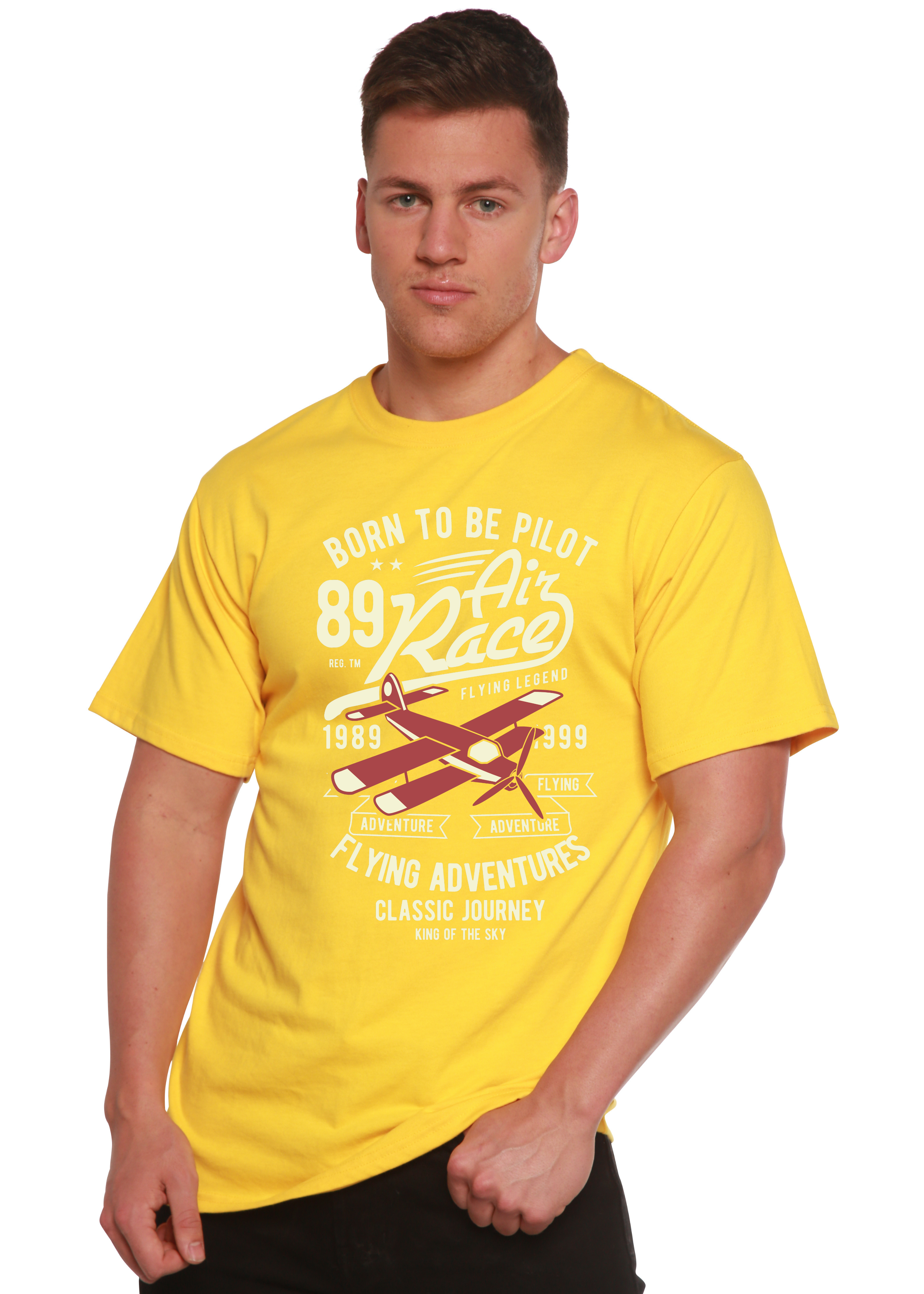 Camiseta gráfica de manga corta para hombre "Born To Be Pilot" de viscosa de bambú/algodón orgánico