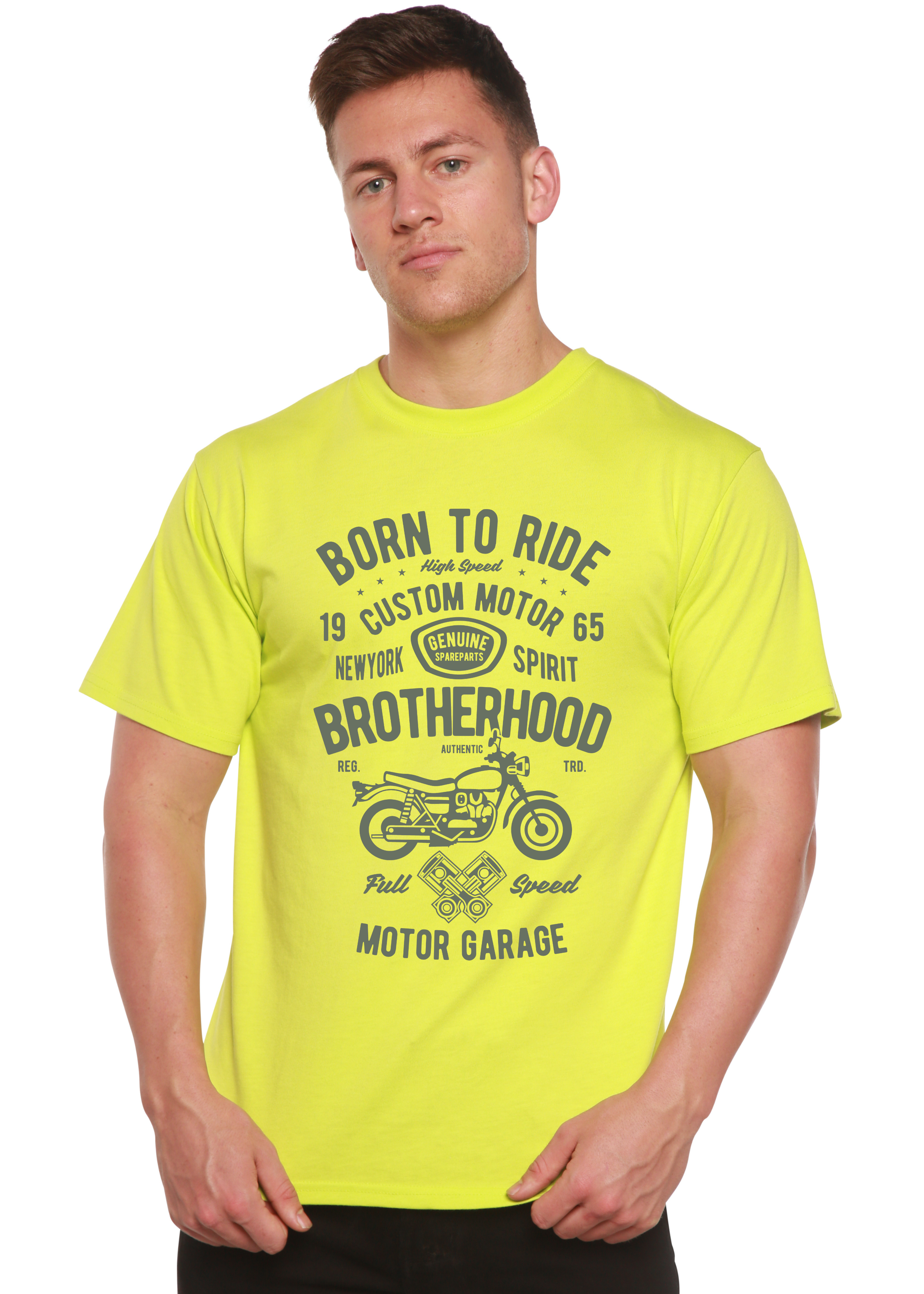 Camiseta gráfica de manga corta para hombre con viscosa de bambú/algodón orgánico "Hermandad Motera"