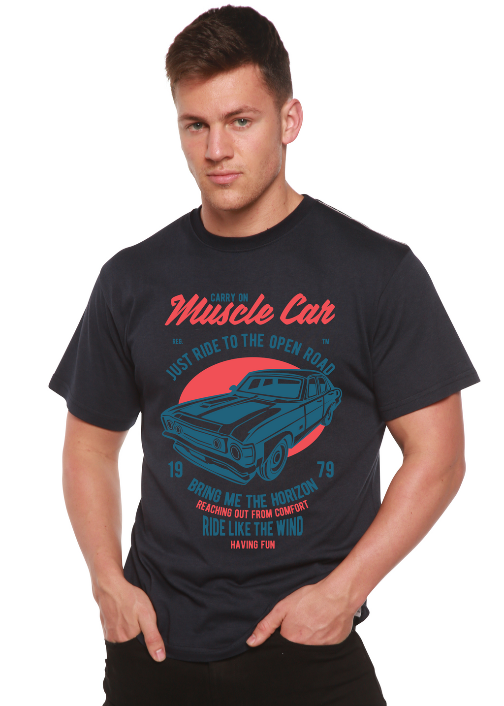 Camiseta gráfica de manga corta de viscosa de bambú/algodón orgánico Muscle Car Spun Bamboo® para hombre