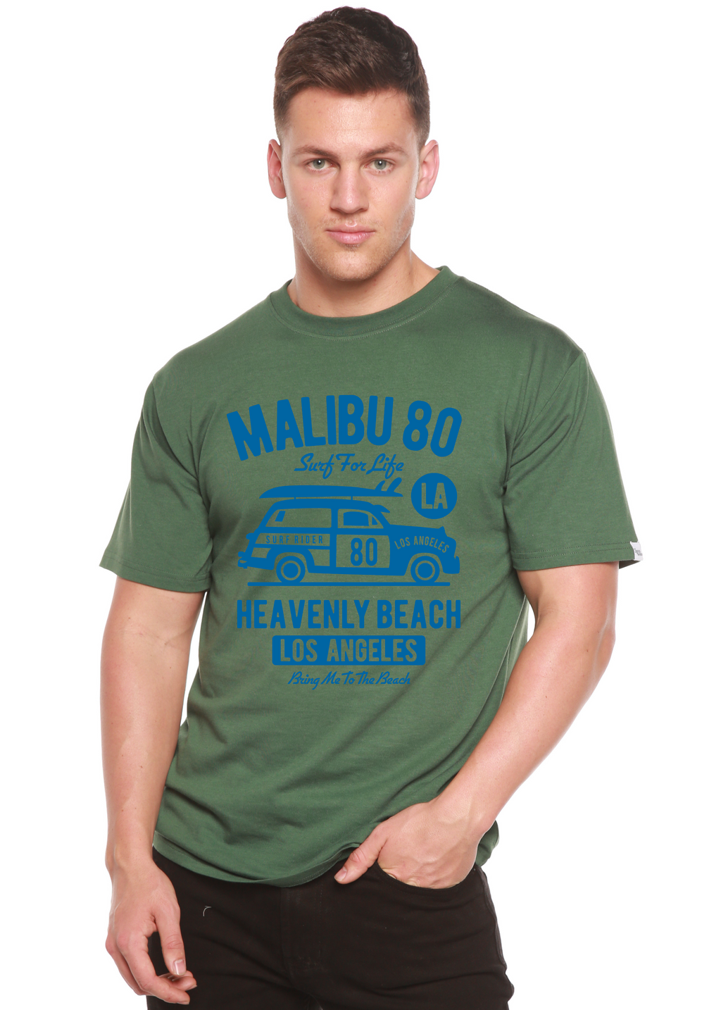 Camiseta gráfica de manga corta de viscosa de bambú y algodón orgánico para hombre Malibu 80