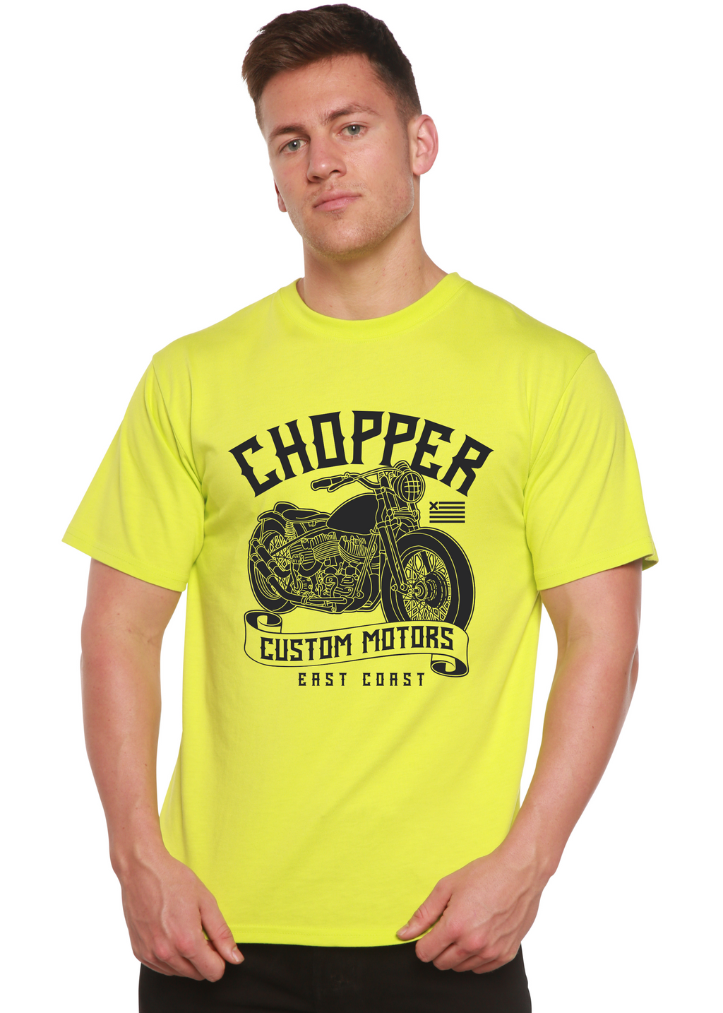 Camiseta Gráfica de Manga Corta para Hombre de Viscosa de Bambú/Algodón Orgánico Chopper Custom Motors