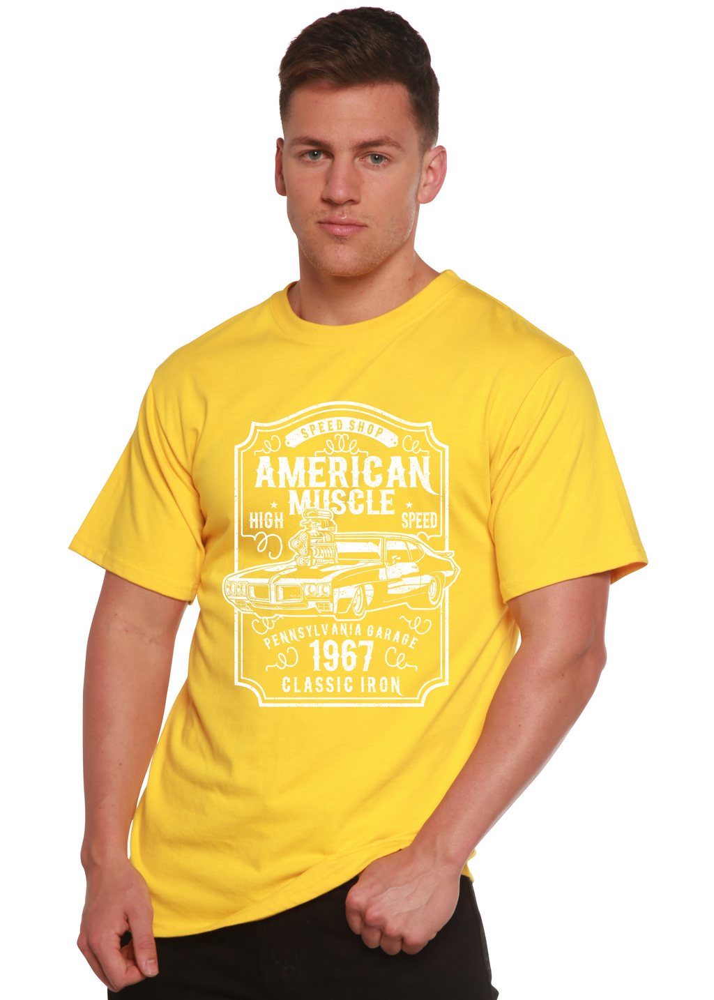 Camiseta gráfica de manga corta de bambú/algodón orgánico American Muscle para hombre