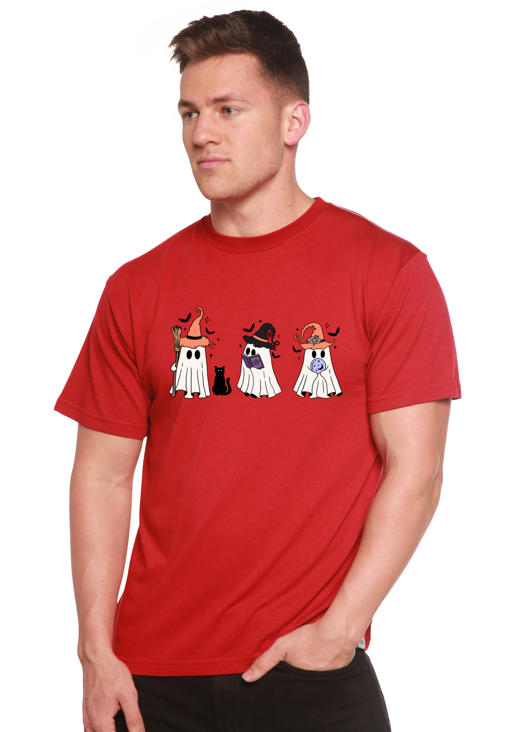 Camiseta gráfica de manga corta de bambú-viscosa/algodón orgánico "Halloween Boo" para hombre