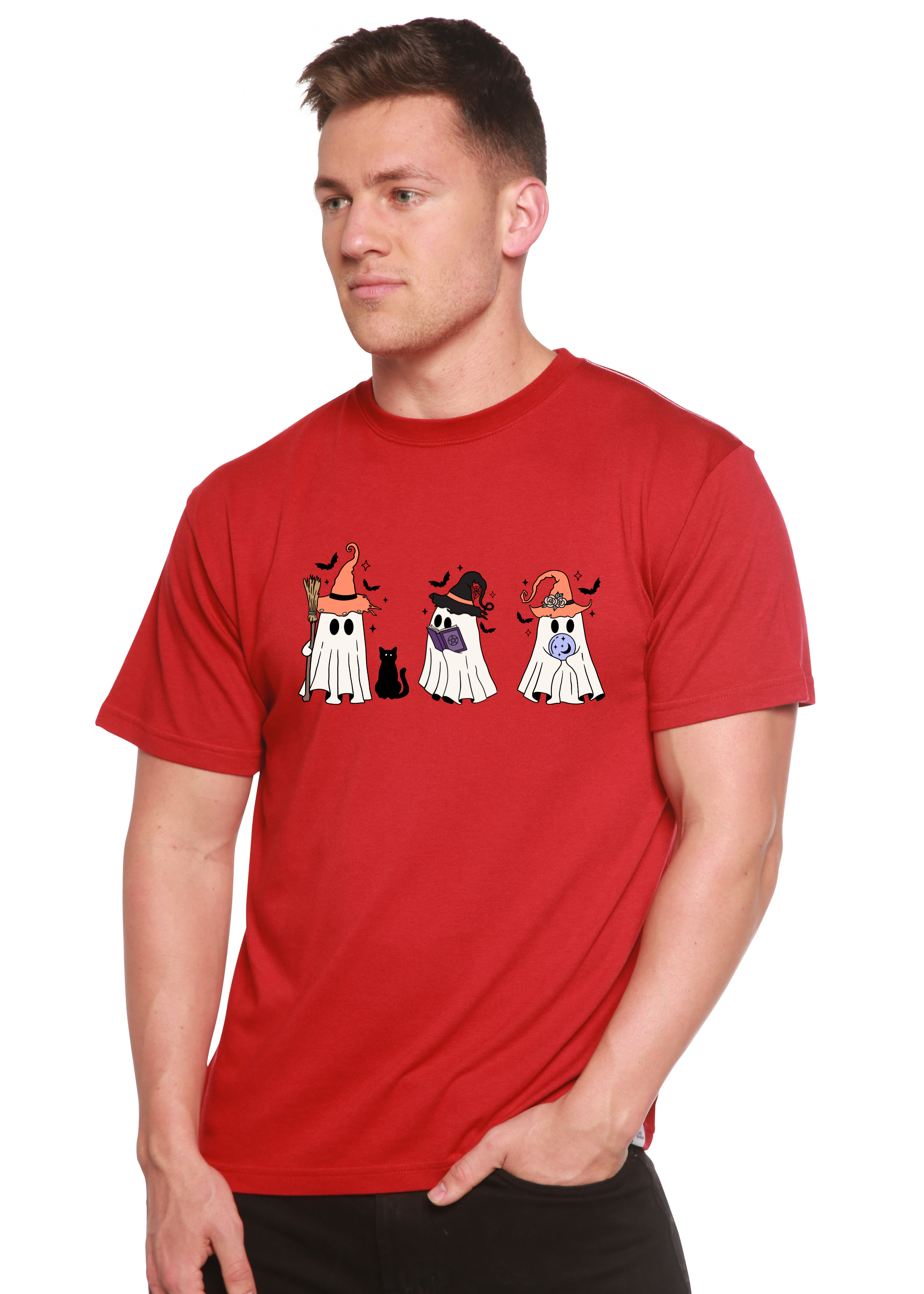 Camiseta gráfica de manga corta de bambú-viscosa/algodón orgánico "Halloween Boo" para hombre