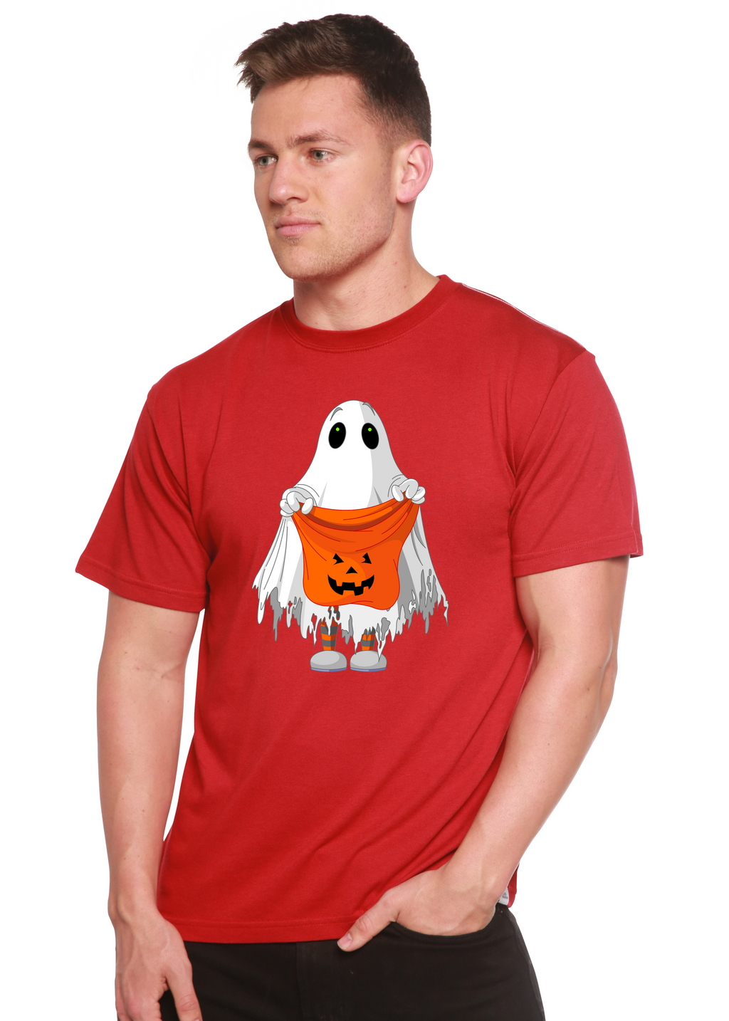 Camiseta Gráfica de Manga Corta para Hombre "Boo Halloween" de Viscosa de Bambú/Algodón Orgánico