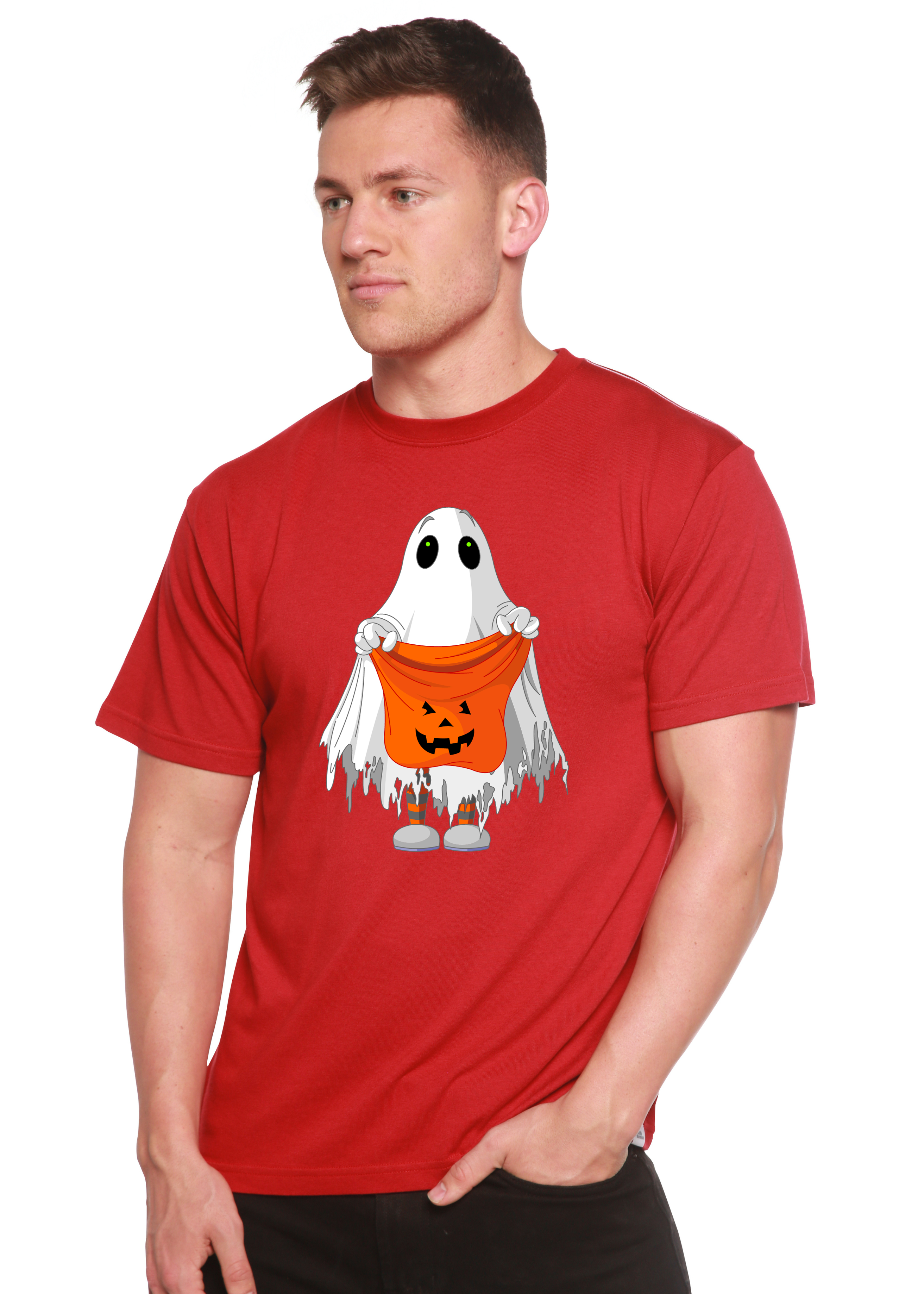 Camiseta Gráfica de Manga Corta para Hombre "Boo Halloween" de Viscosa de Bambú/Algodón Orgánico