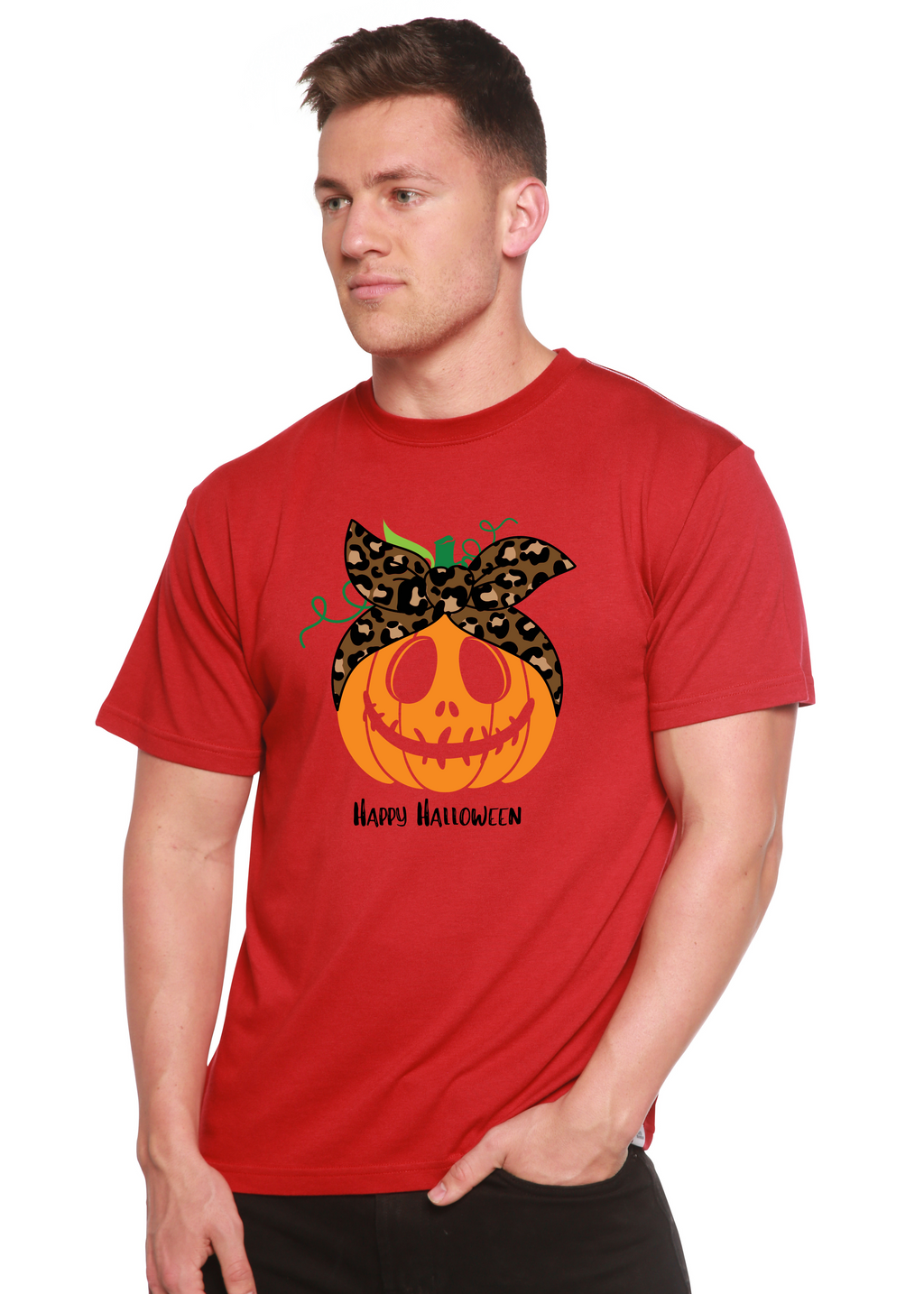 Camiseta gráfica de manga corta de viscosa de bambú/algodón orgánico para hombre - ¡Feliz Halloween!
