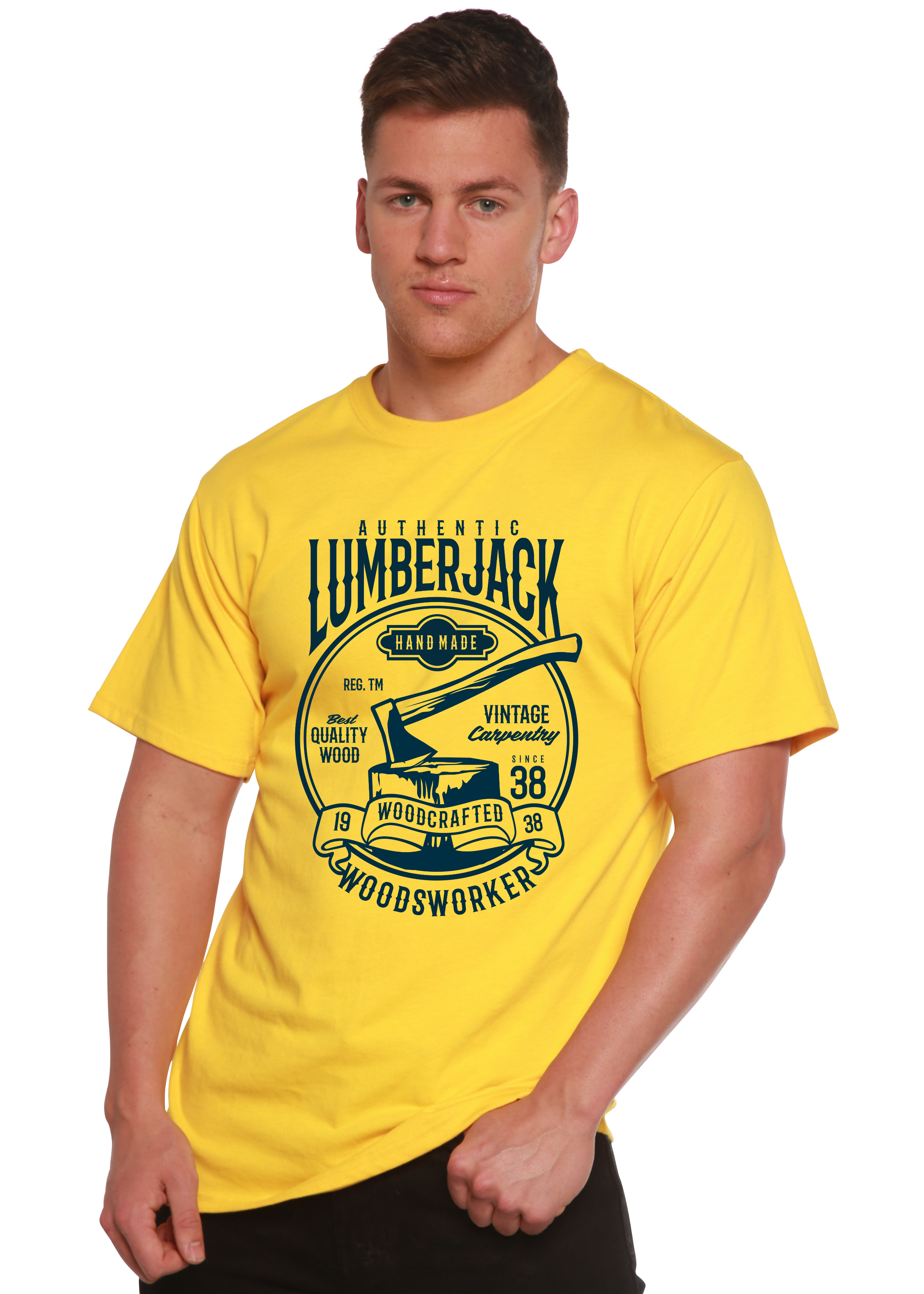 Camiseta gráfica de manga corta de bambú/algodón orgánico "Authentic Lumberjack" para hombre