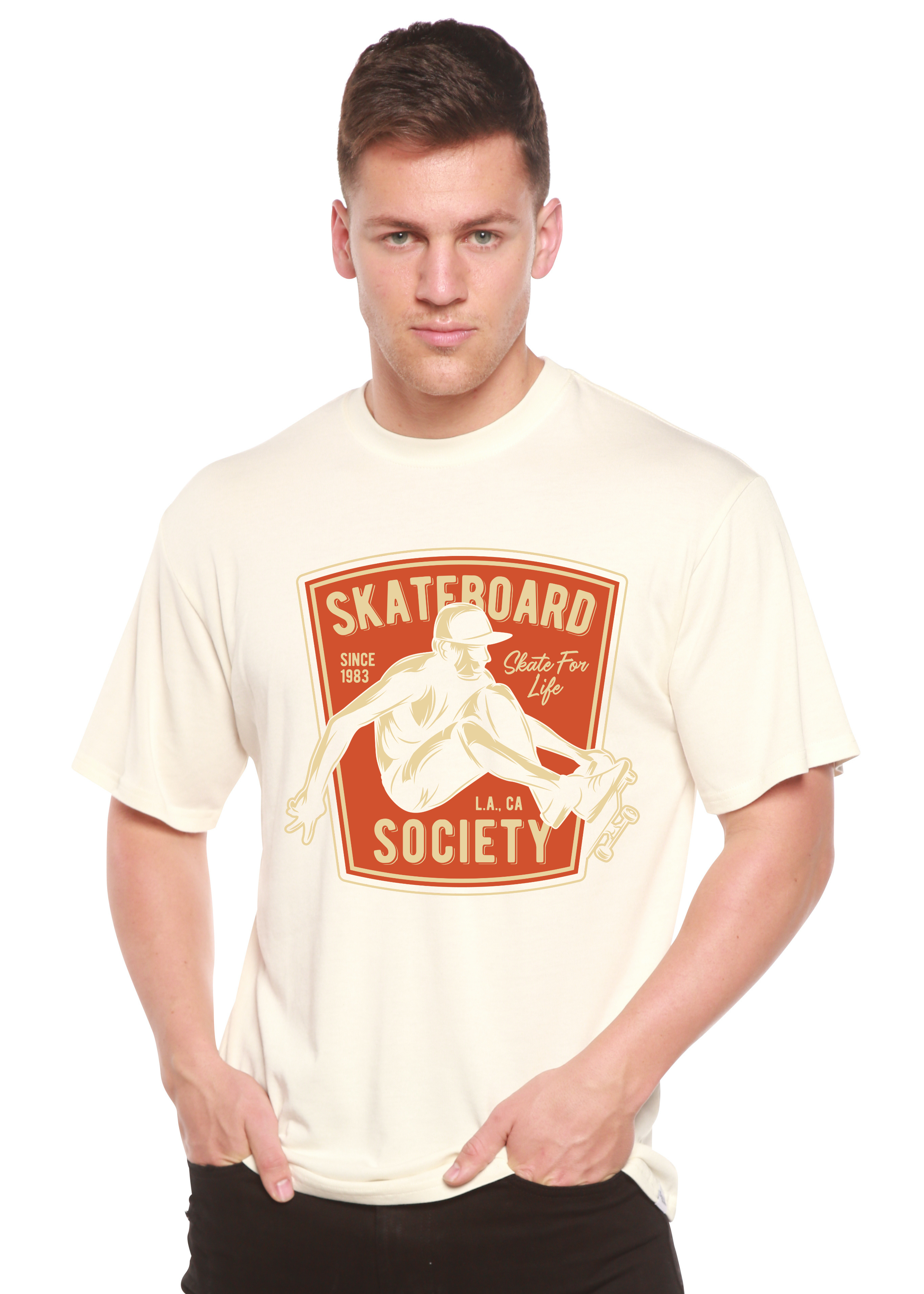 Camiseta gráfica de manga corta de viscosa de bambú y algodón orgánico para hombre Skateboard Society