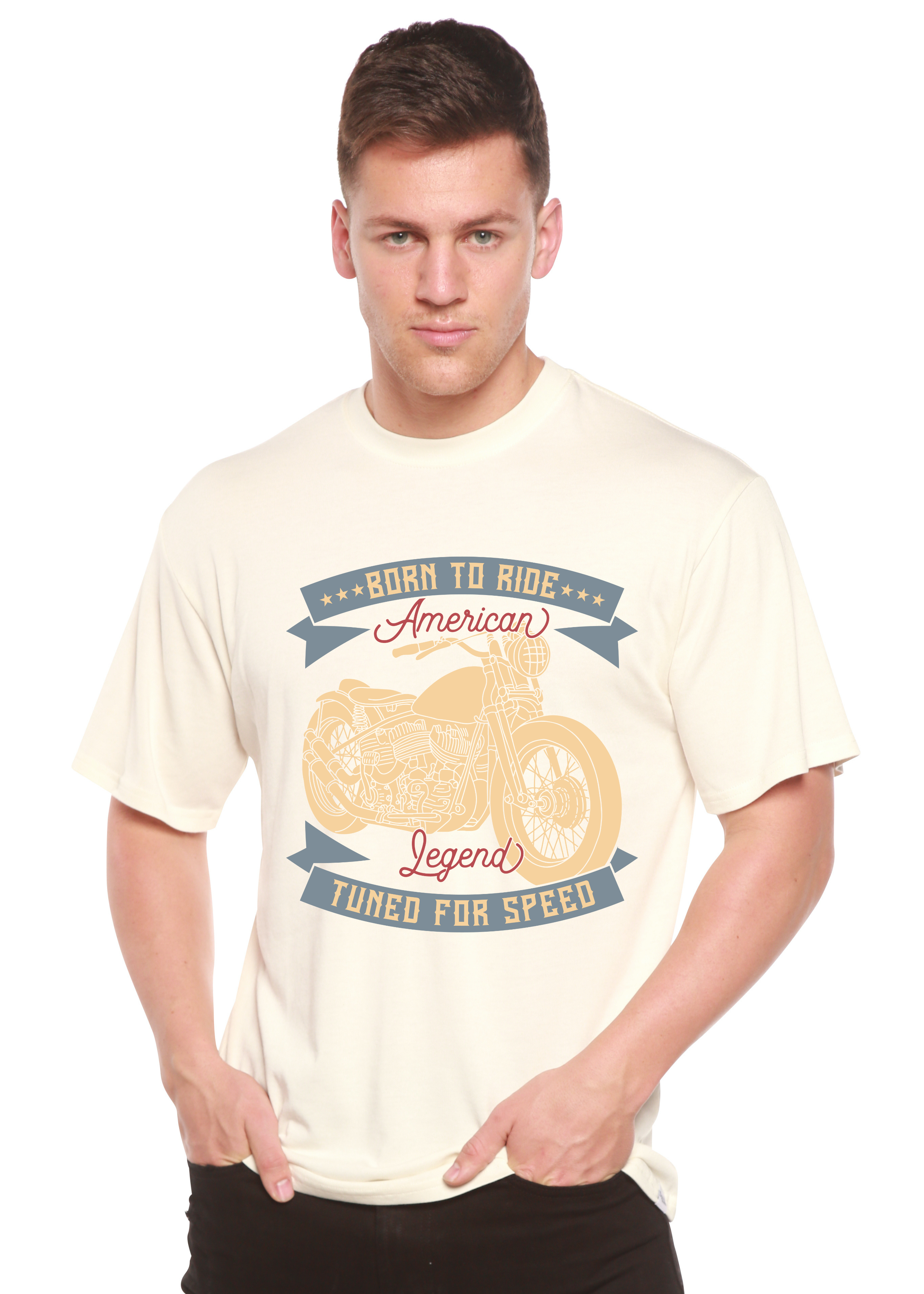 Camiseta gráfica de manga corta para hombre "Born To Ride American Legend" de bambú viscosa/algodón orgánico