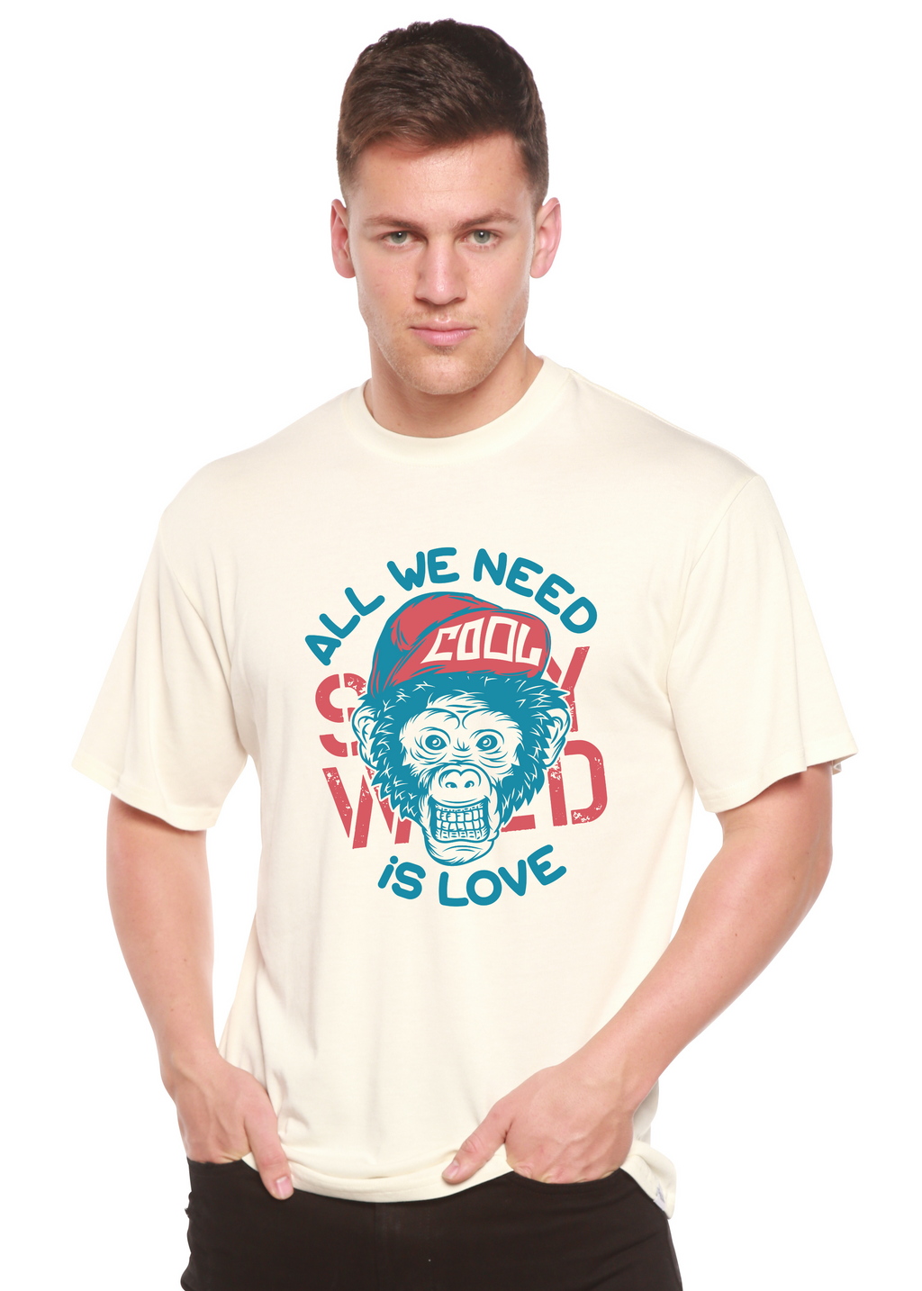 Camiseta Gráfica de Manga Corta para Hombre de Viscosa de Bambú/Algodón Orgánico "All We Need is Love"
