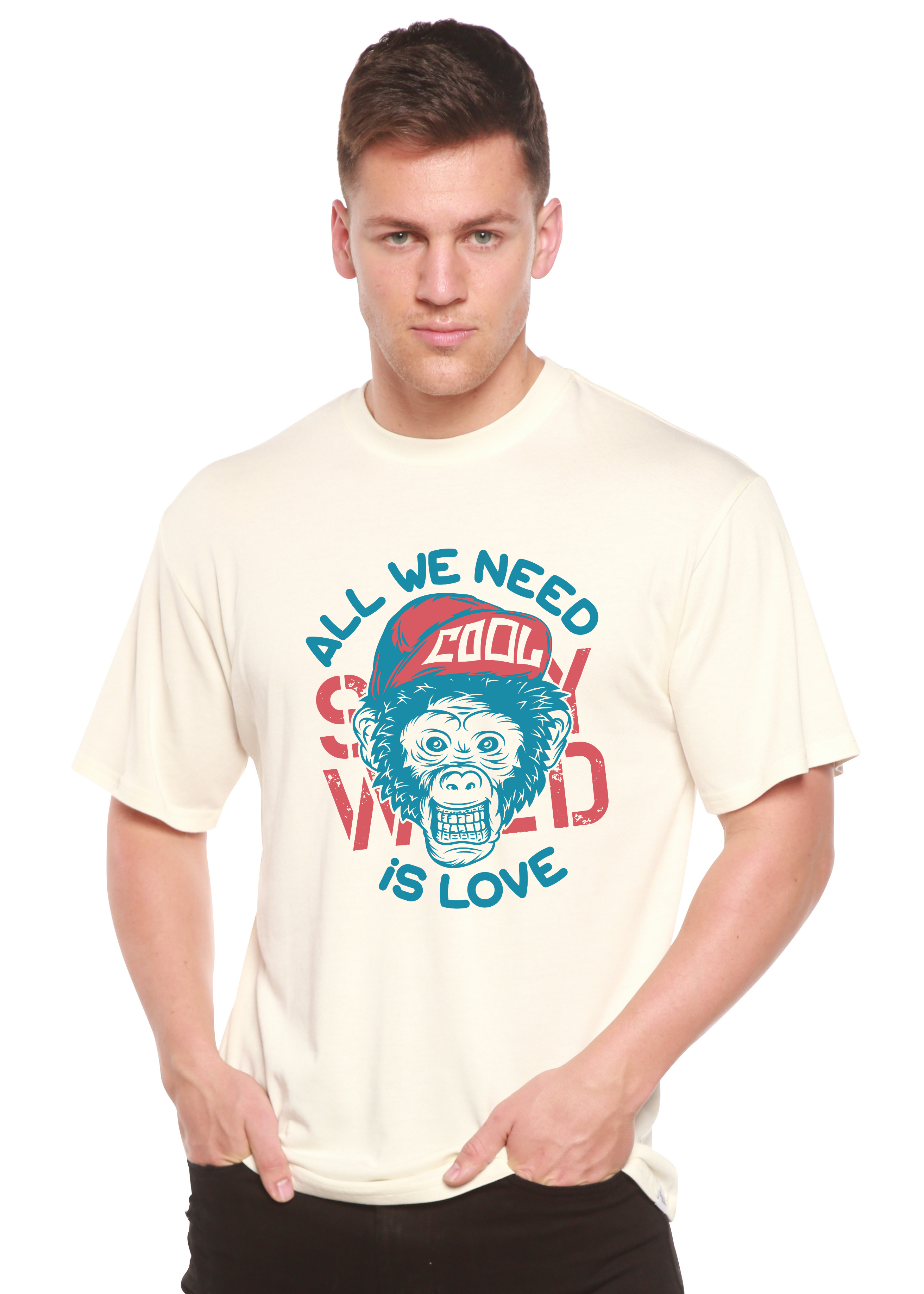 Camiseta Gráfica de Manga Corta para Hombre de Viscosa de Bambú/Algodón Orgánico "All We Need is Love"