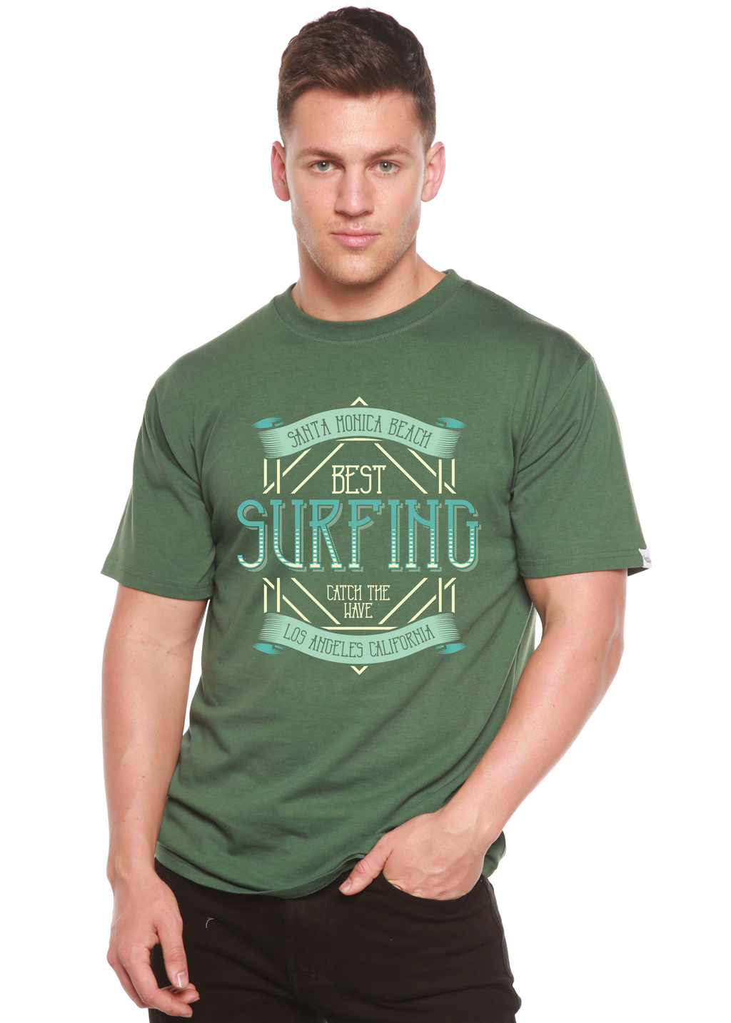 La mejor camiseta gráfica de manga corta para hombre de viscosa de bambú/algodón orgánico para surf