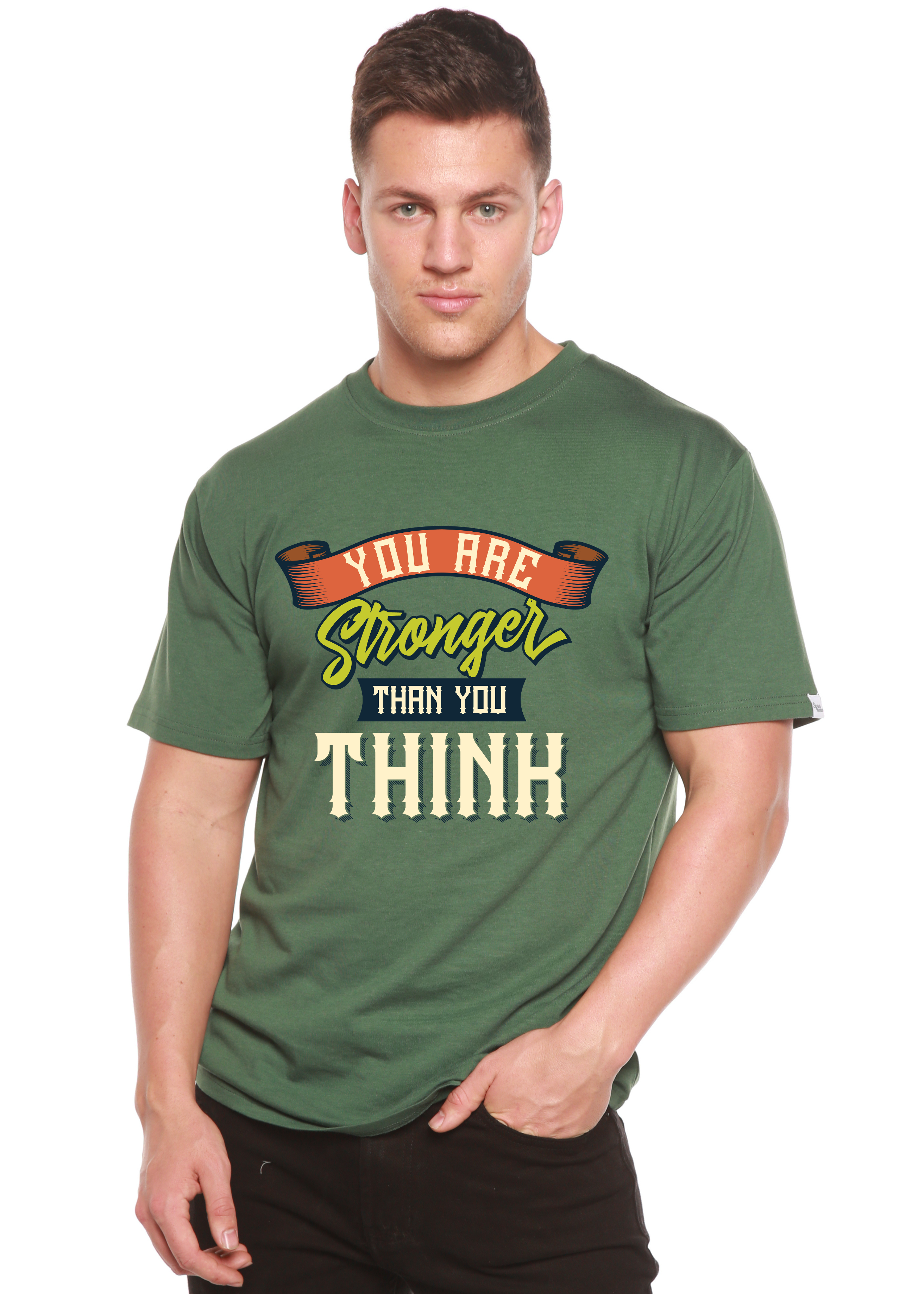 Camiseta gráfica de manga corta para hombre "Eres más fuerte de lo que piensas" de viscosa de bambú/algodón orgánico