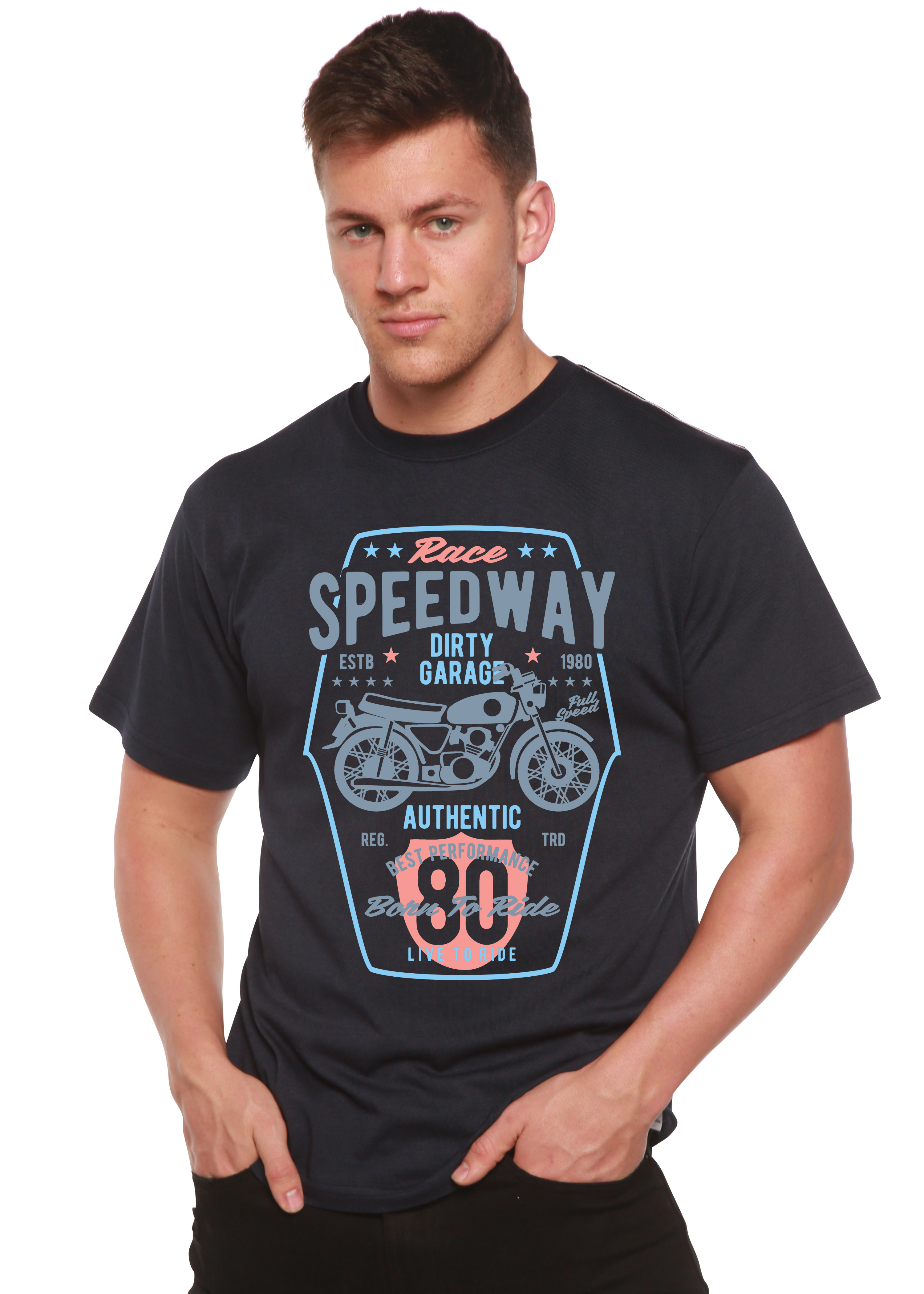 Camiseta de manga corta con gráficos de bambú/algodón orgánico para hombre Spun Bamboo® Speedway Motorcycle