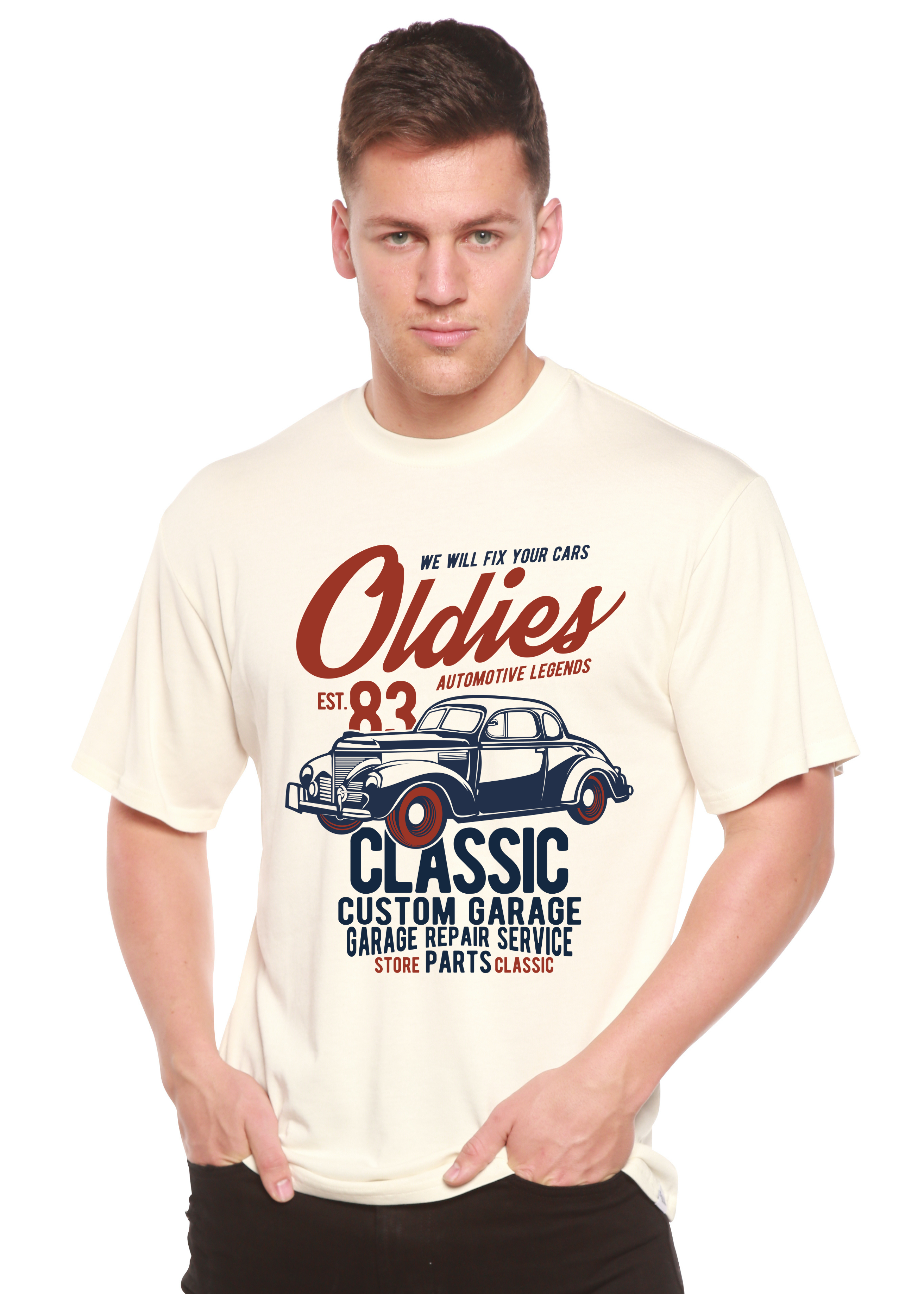 Camiseta gráfica de manga corta de viscosa de bambú y algodón orgánico Oldies Spun Bamboo® para hombre