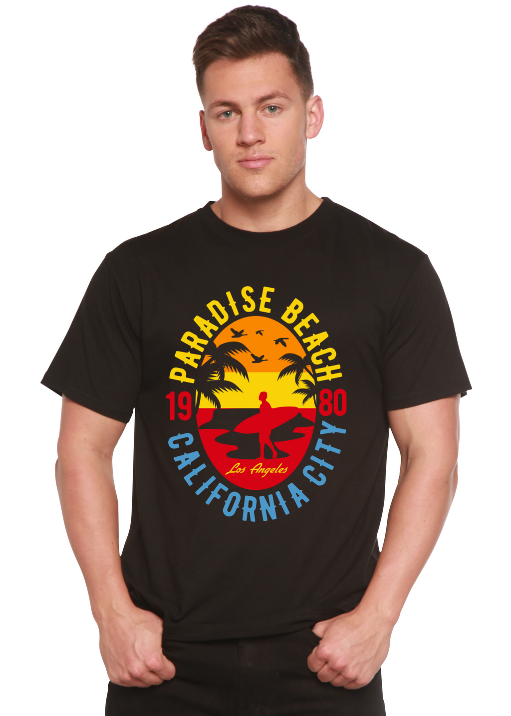 Sunshine Paradise Spun Bamboo® Camiseta Gráfica de Manga Corta de Bambú Viscosa/Algodón Orgánico para Hombre