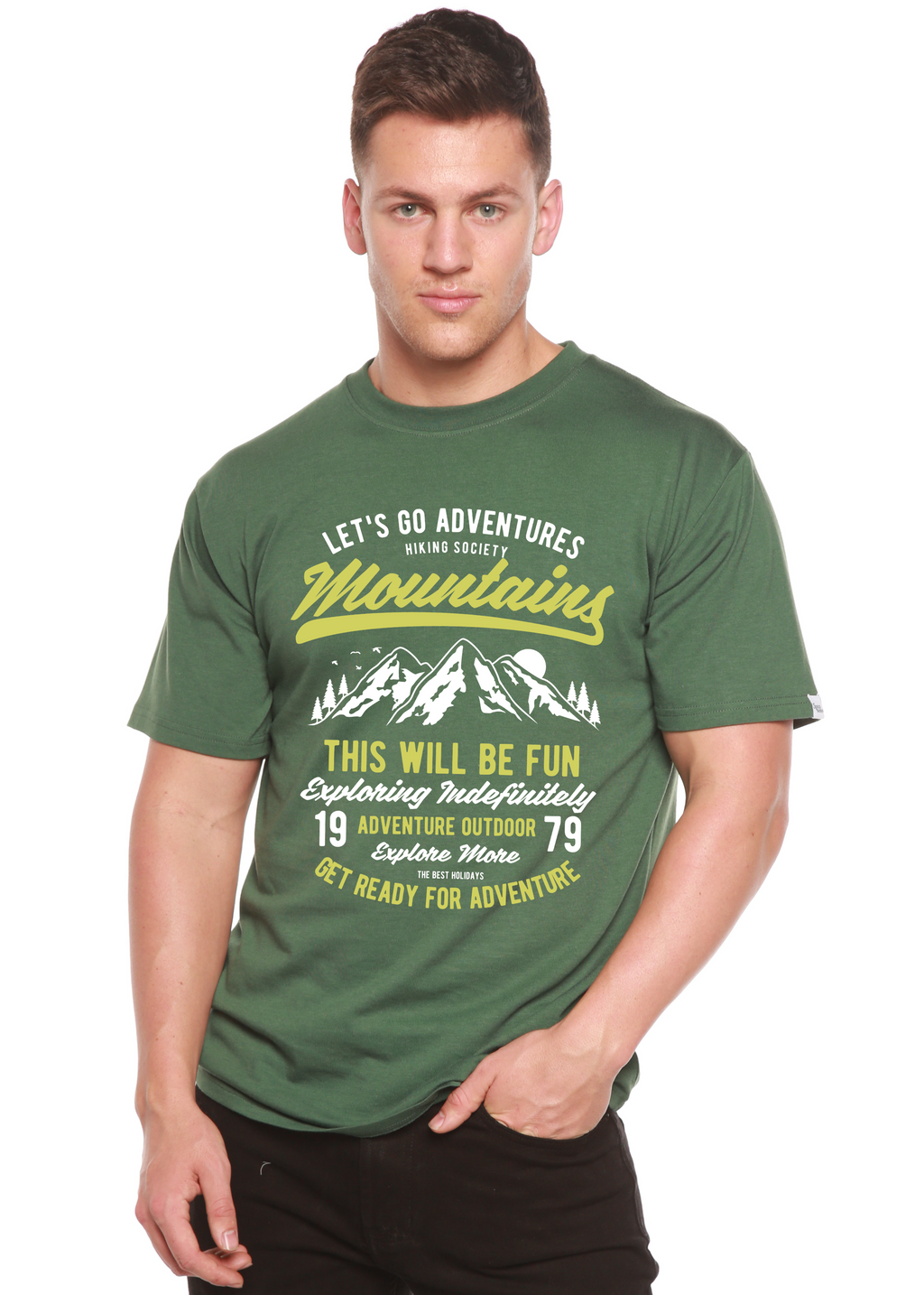 Camiseta Gráfica de Manga Corta de Bambú Viscosa/Algodón Orgánico para Hombre Let's Go Adventure
