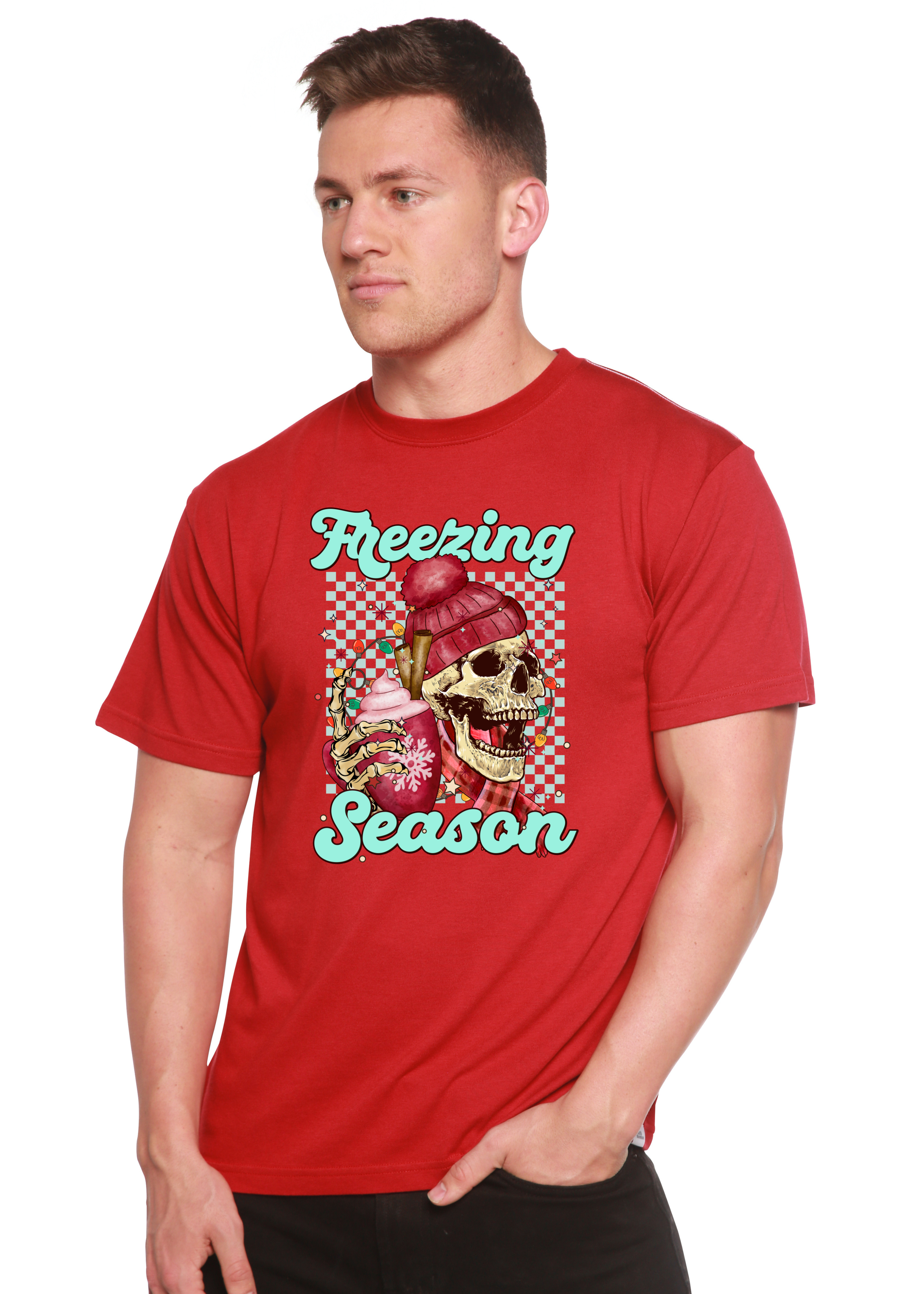 Camiseta Gráfica Unisex de Manga Corta de Viscosa de Bambú/Algodón Orgánico "Temporada de Frío"