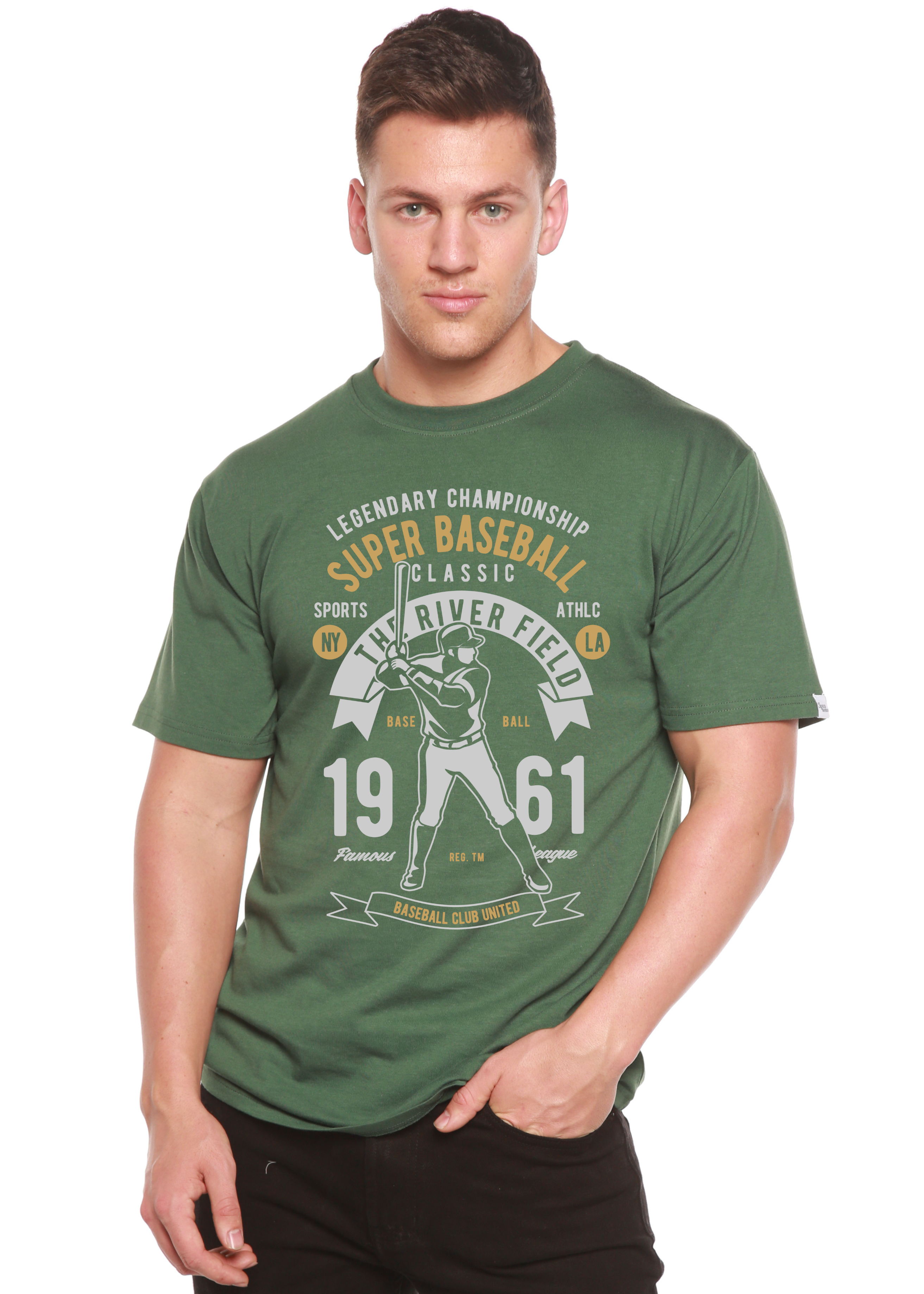 Camiseta gráfica de manga corta de viscosa de bambú/algodón orgánico para hombre Spun Bamboo® Super Baseball