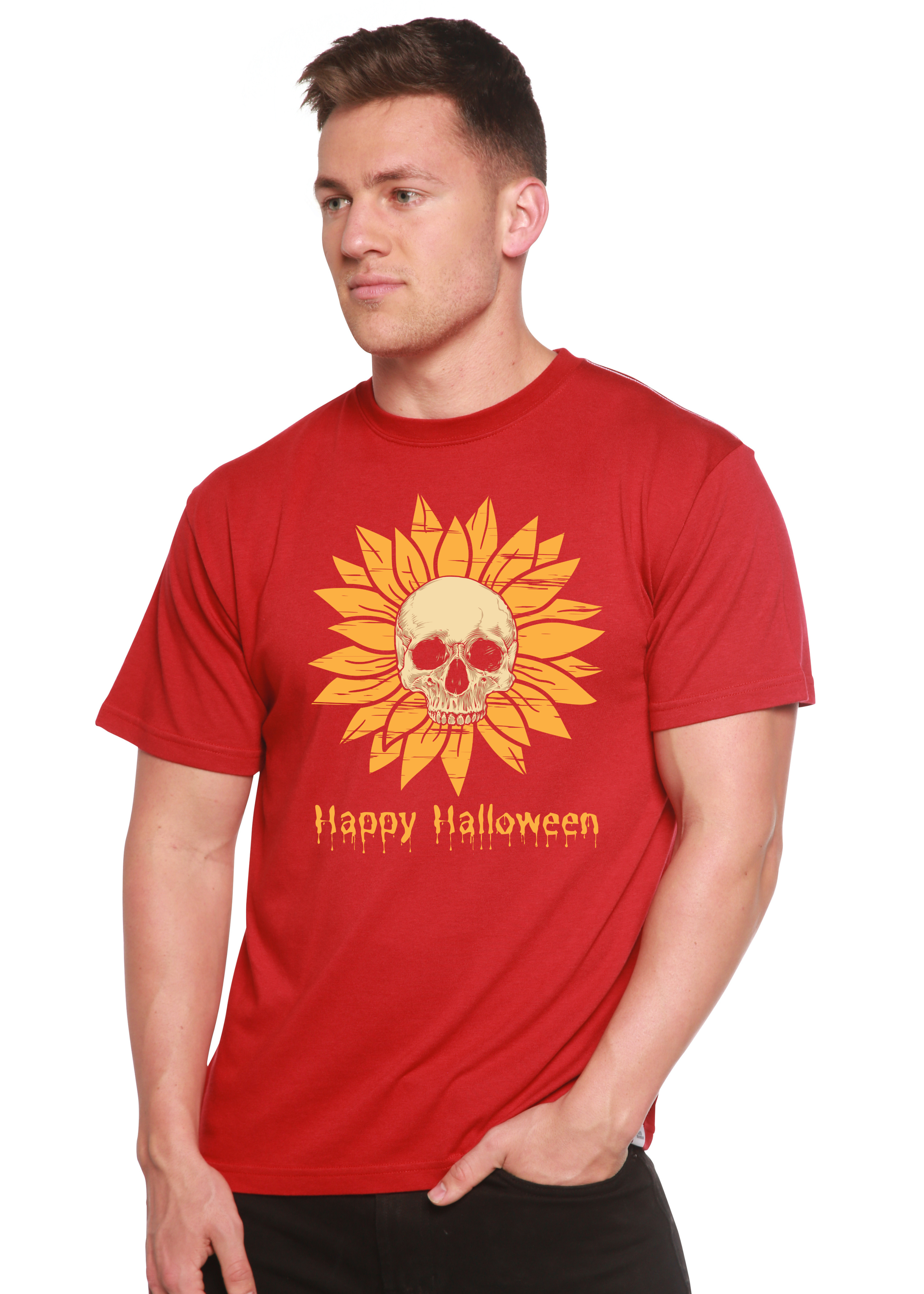Camiseta gráfica de manga corta de viscosa de bambú/algodón orgánico para hombre del Día de Halloween
