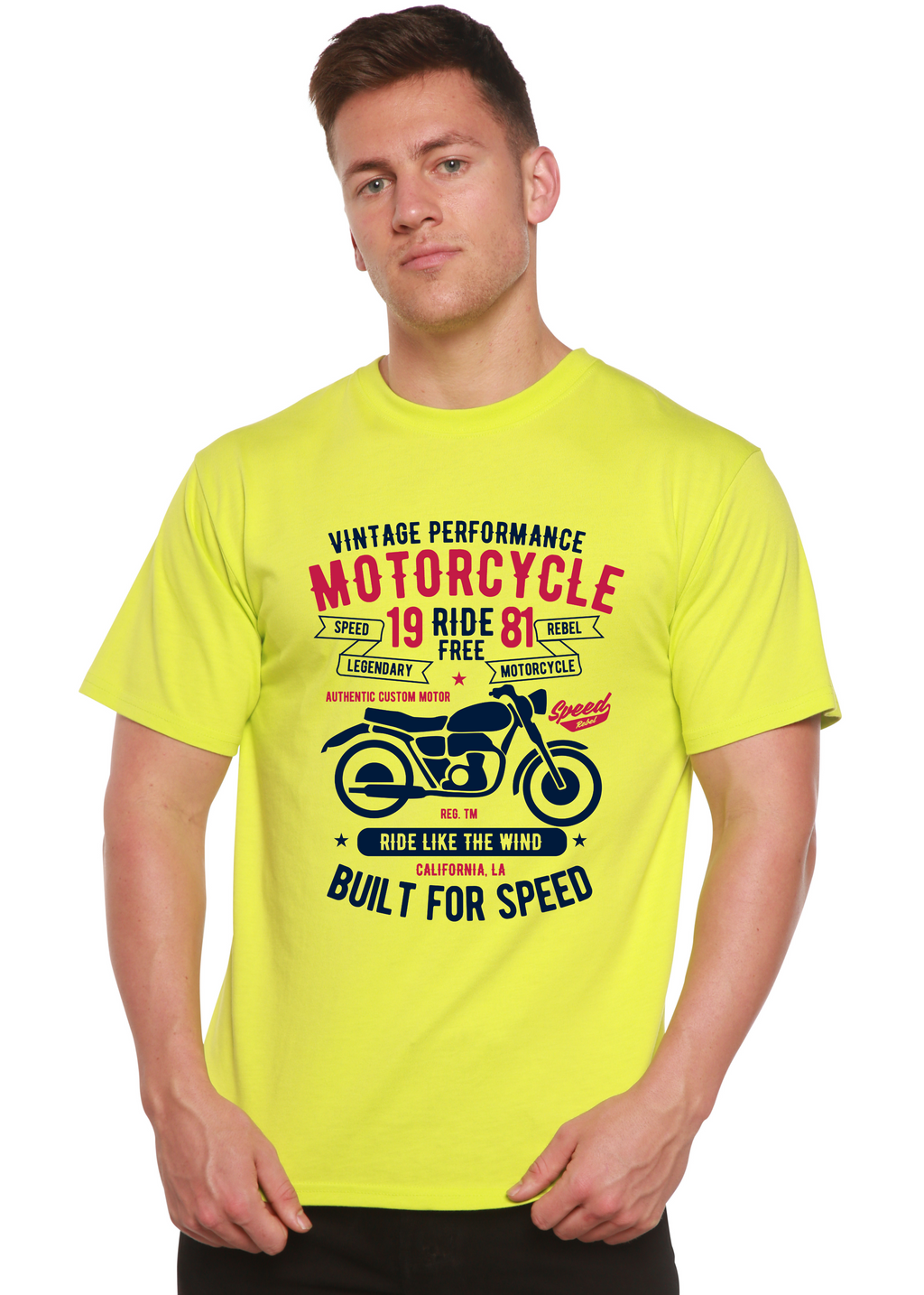 Camiseta gráfica de manga corta de bambú/algodón orgánico para hombre "Motociclista Libertad"