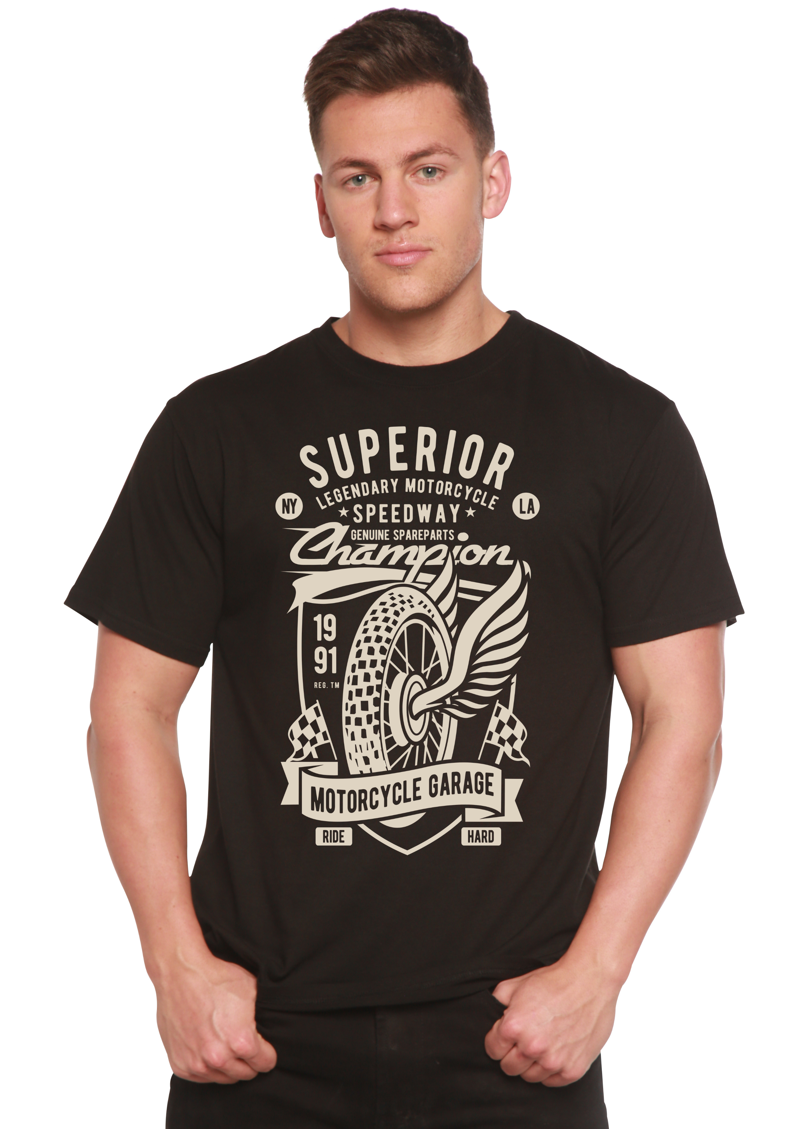 Camiseta gráfica de manga corta de viscosa de bambú/algodón orgánico para hombre Superior Motorcycle Spun Bamboo®