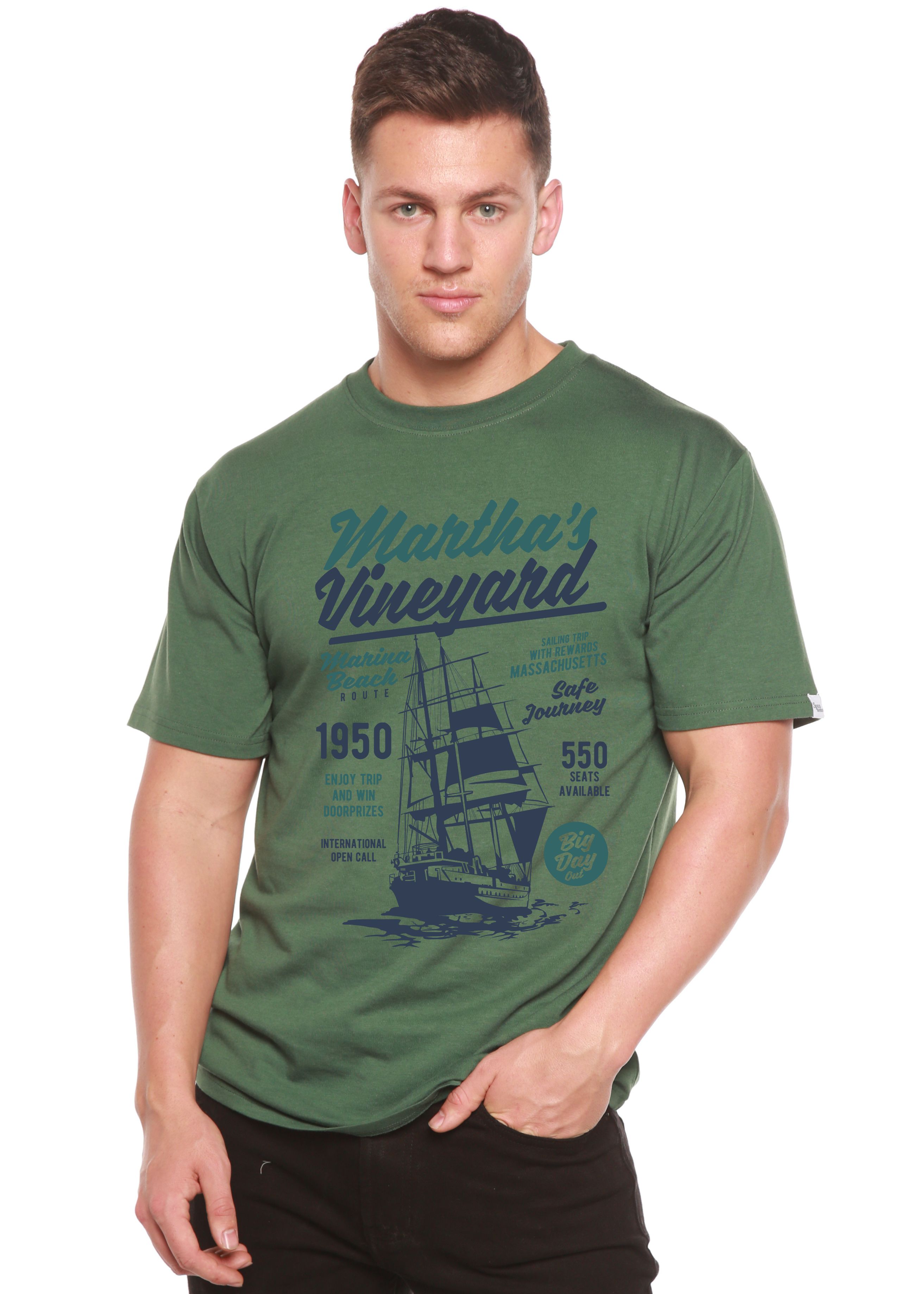 Camiseta gráfica de manga corta de bambú/viscosa y algodón orgánico para hombre de Martha's Vineyard
