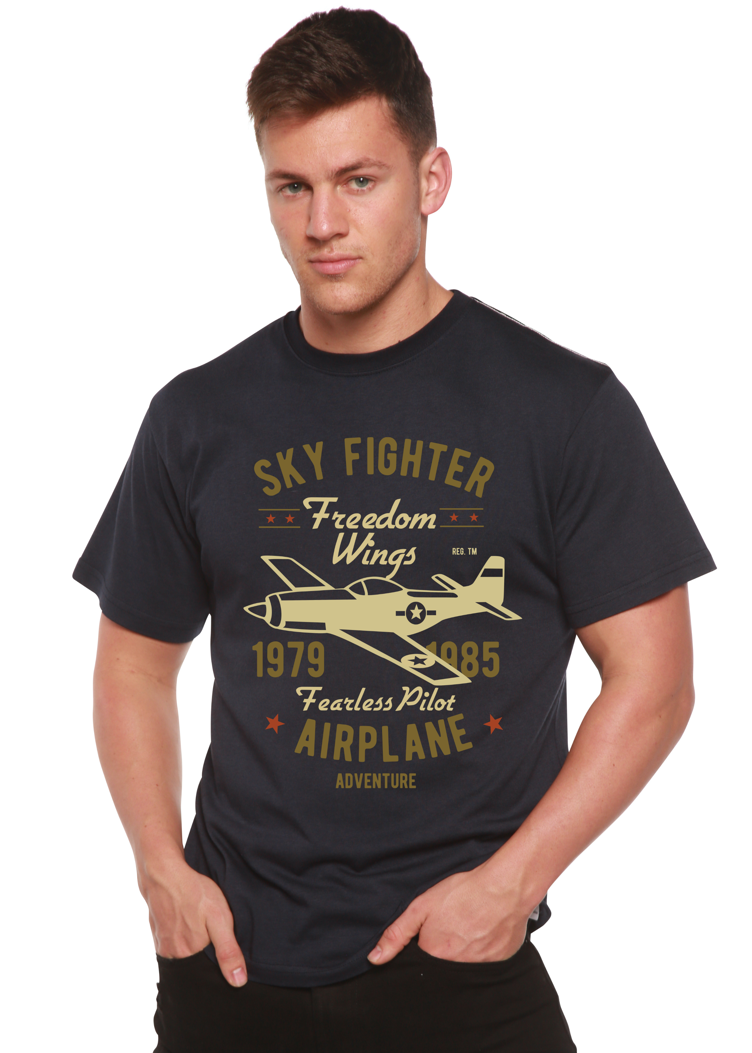 Camiseta gráfica de manga corta de viscosa de bambú/algodón orgánico Spun Bamboo® para hombre Sky Fighter