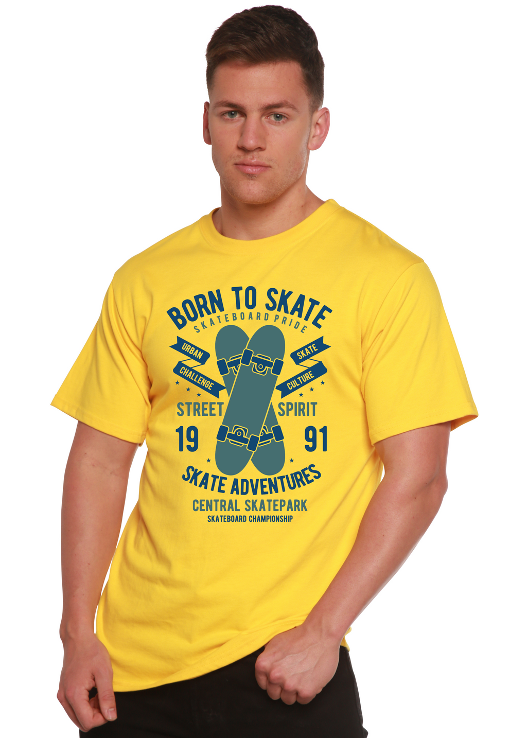Camiseta gráfica de manga corta "Born To Skate" para hombre de viscosa de bambú/algodón orgánico