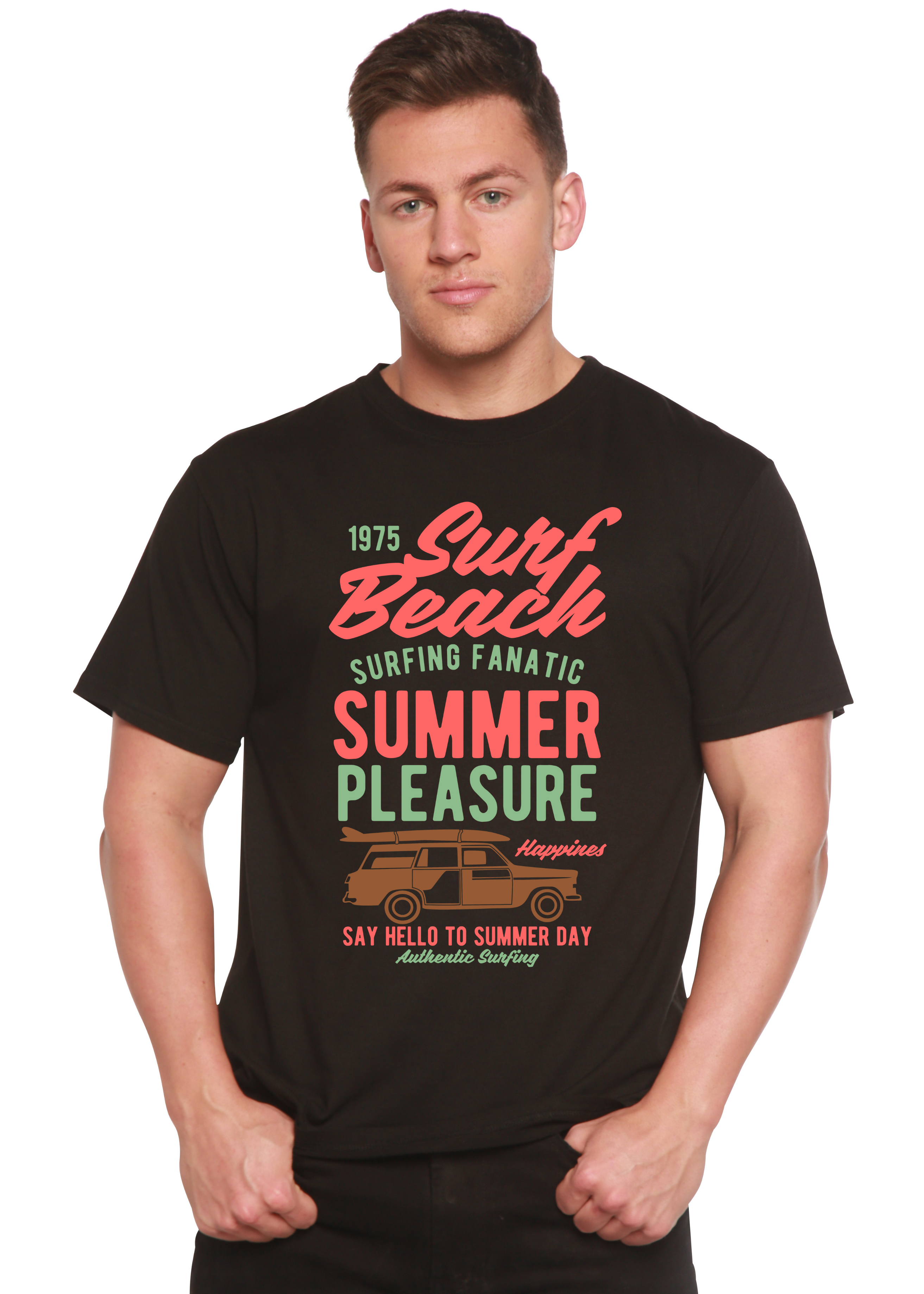Camiseta gráfica de manga corta de viscosa de bambú y algodón orgánico Spun Bamboo® Surf Beach para hombre