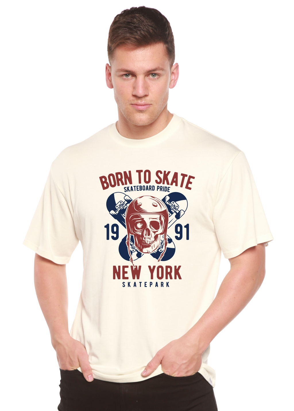 Camiseta gráfica de manga corta Born To Skate 1991 New York para hombre de bambú viscosa/algodón orgánico