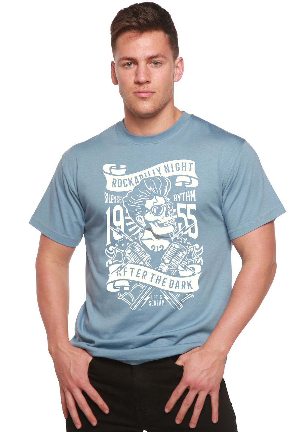 Camiseta gráfica de manga corta de bambú/algodón orgánico Rockabilly Night Spun Bamboo® para hombre