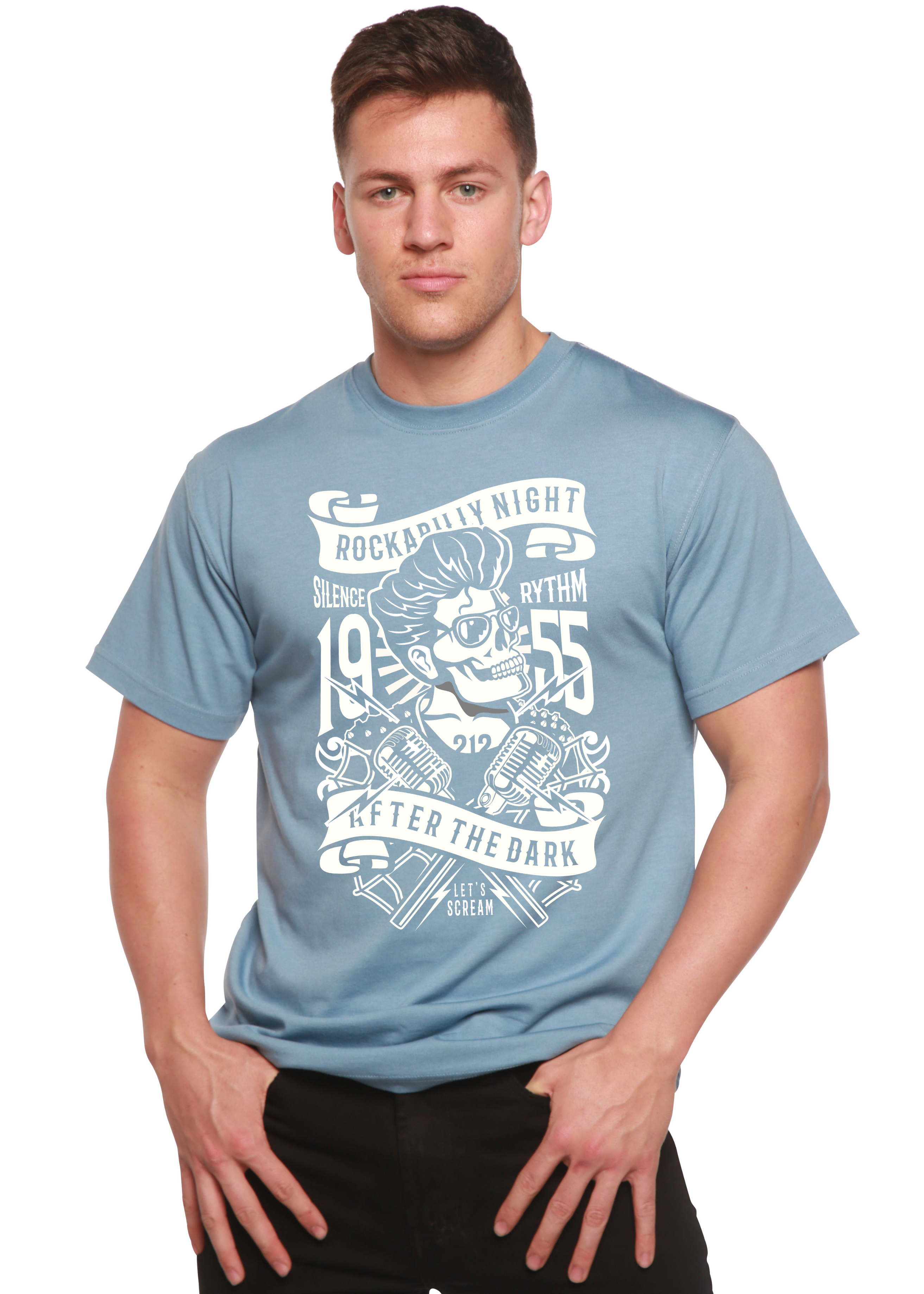 Camiseta gráfica de manga corta de bambú/algodón orgánico Rockabilly Night Spun Bamboo® para hombre