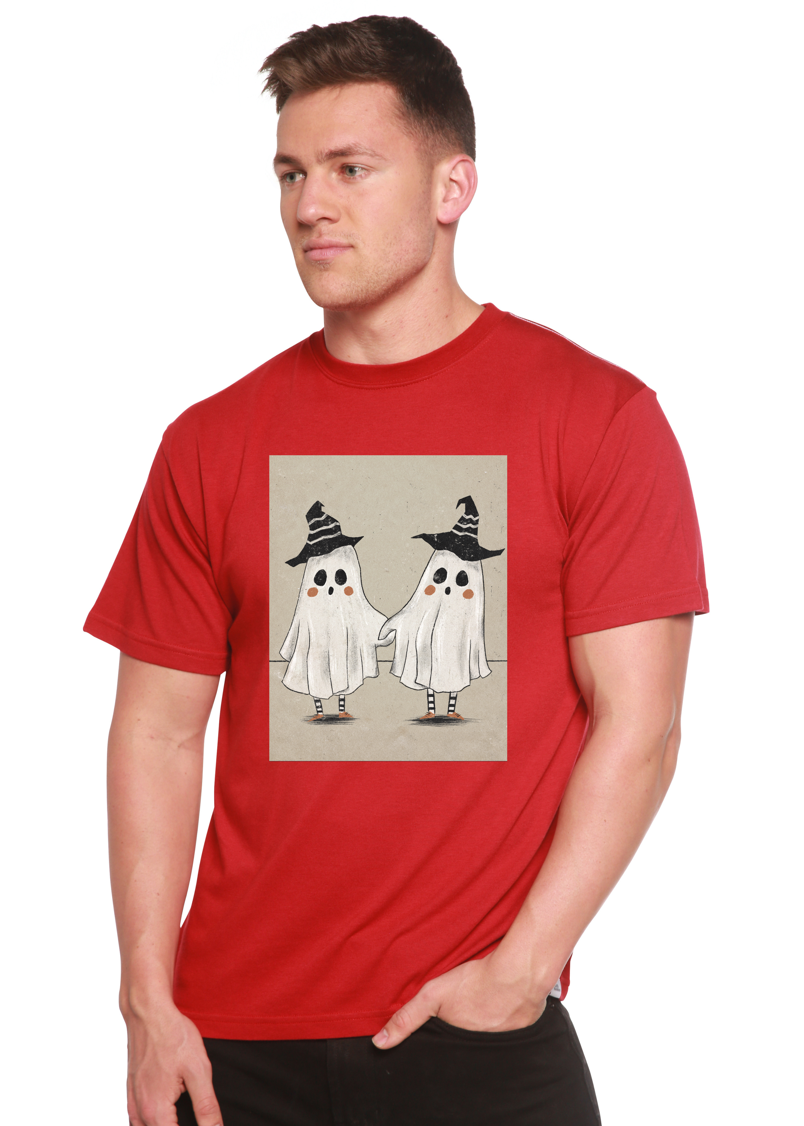 Camiseta gráfica de manga corta para hombre con diseño de fantasma de viscosa de bambú/algodón orgánico