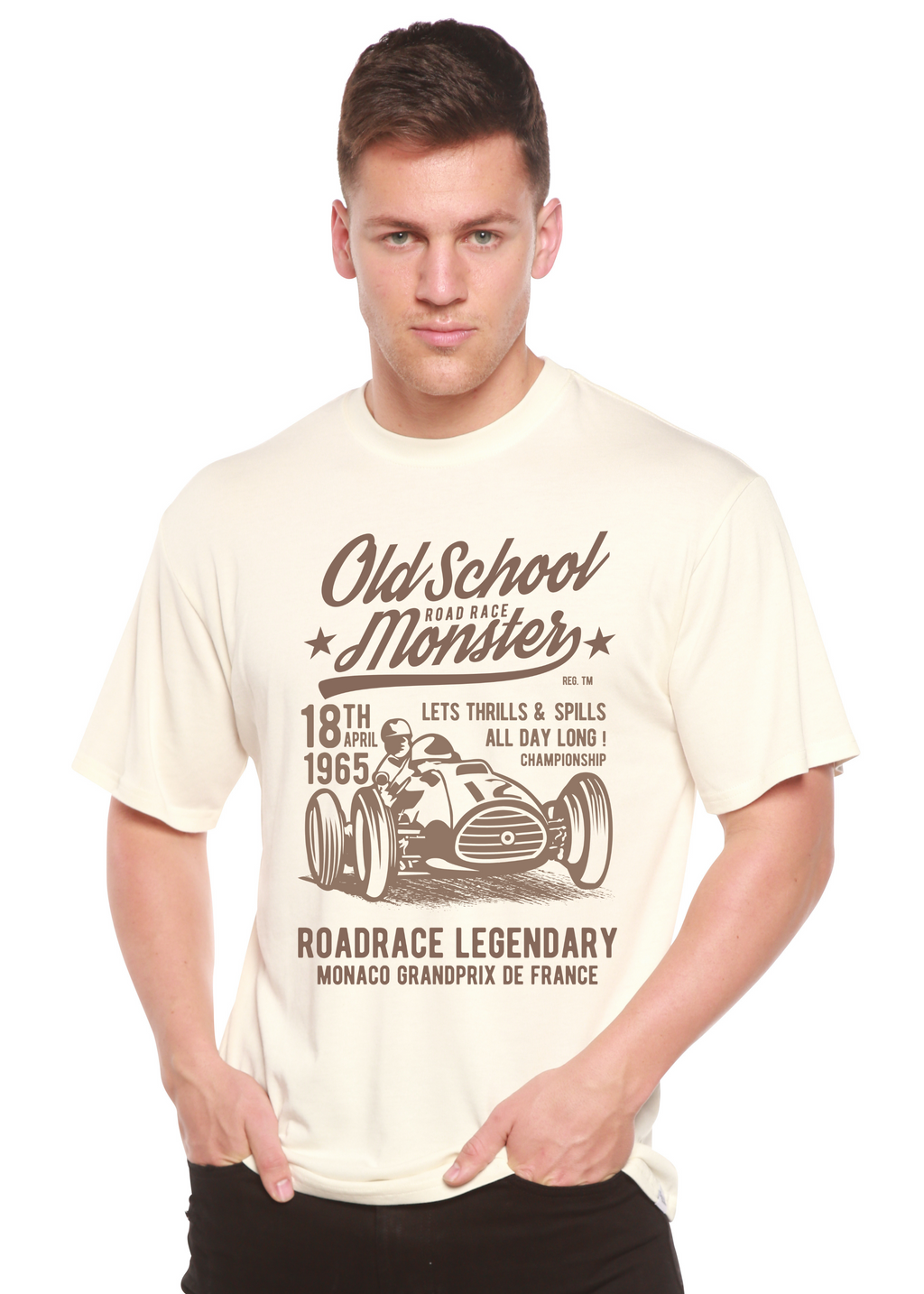 Camiseta gráfica de manga corta de viscosa de bambú y algodón orgánico Old School Road Spun Bamboo® para hombre