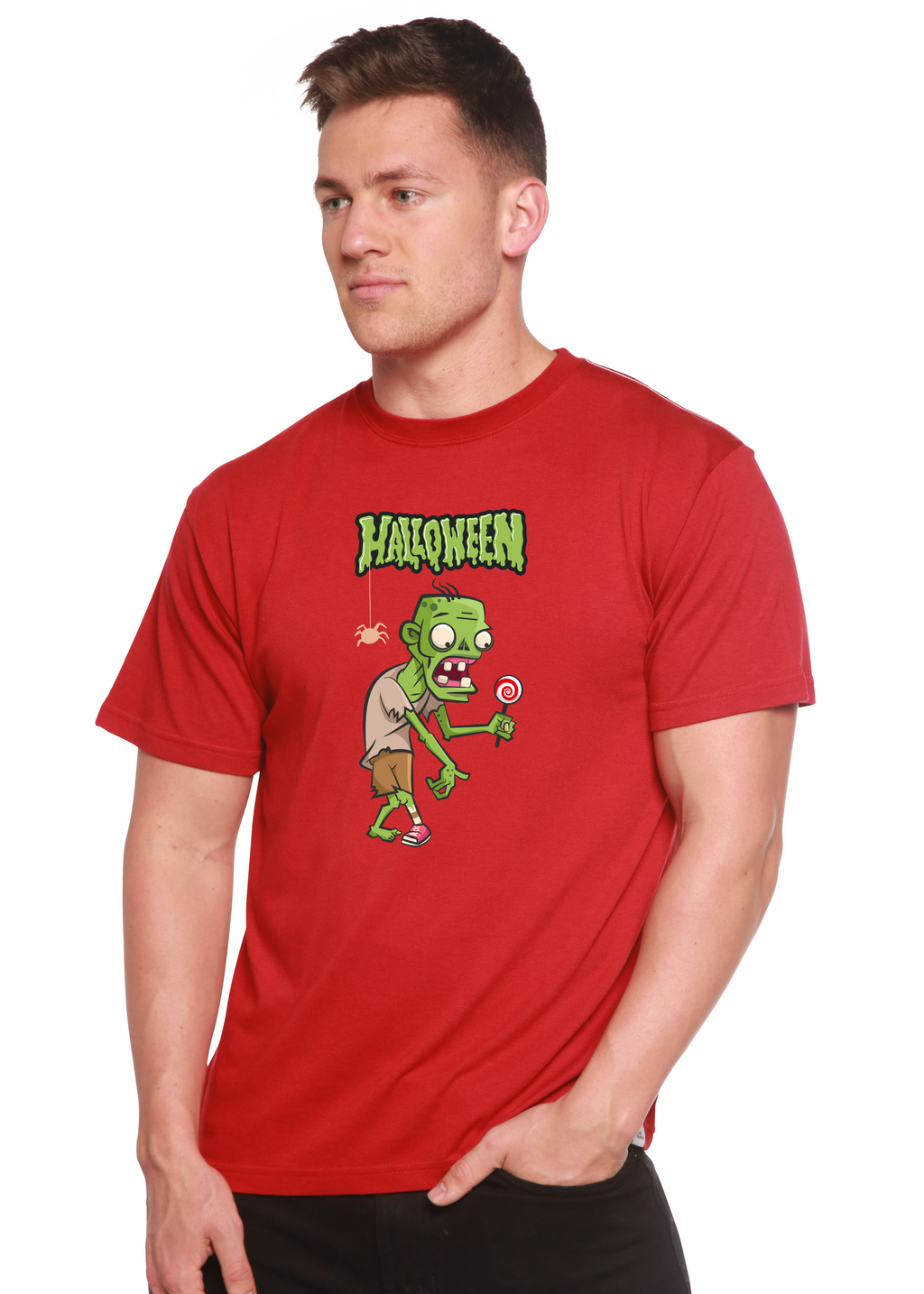 Camiseta gráfica de manga corta de bambú/algodón orgánico con monstruo verde de Halloween unisex