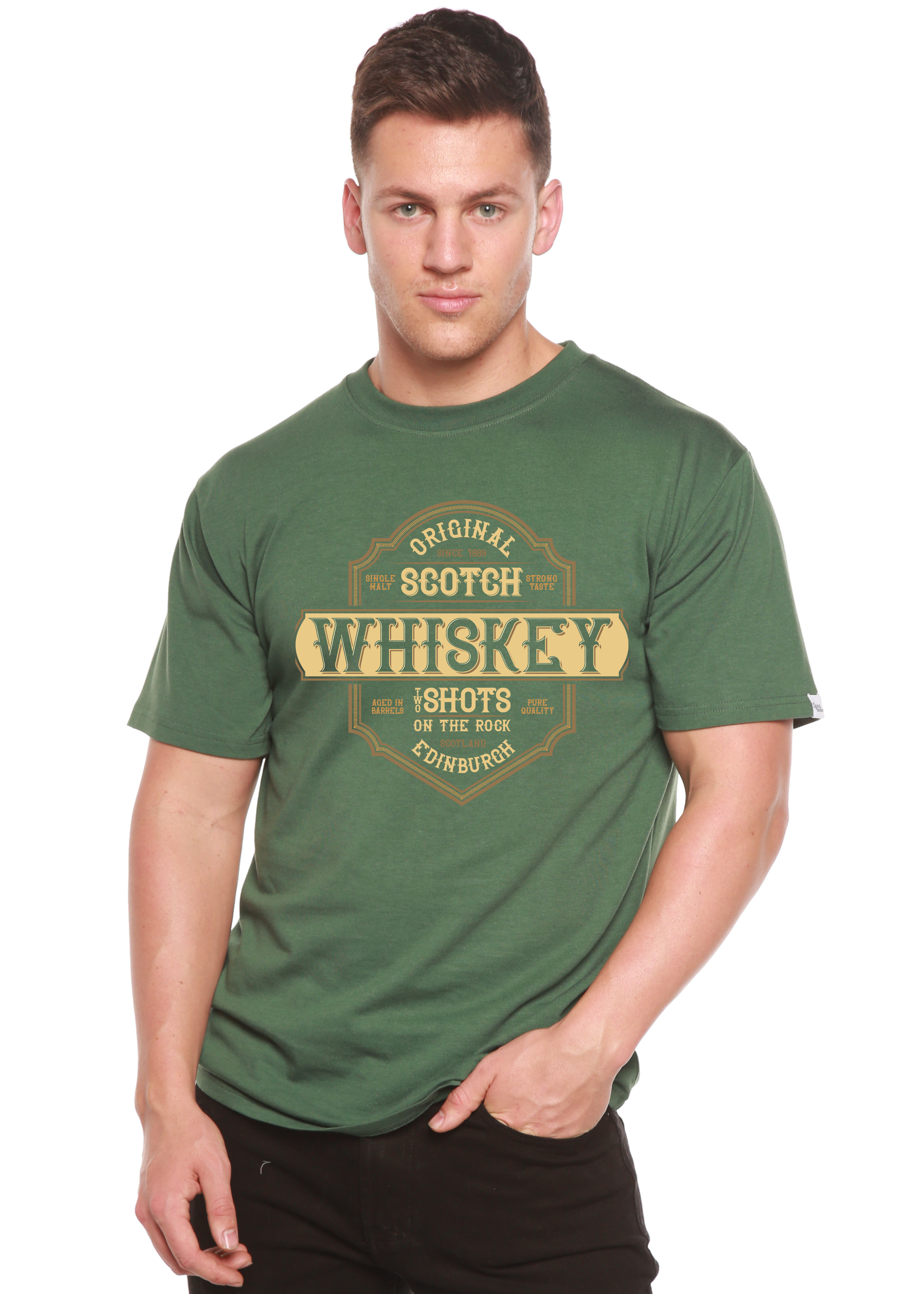 Camiseta de manga corta Whiskey de viscosa de bambú/algodón orgánico con diseño gráfico para hombre