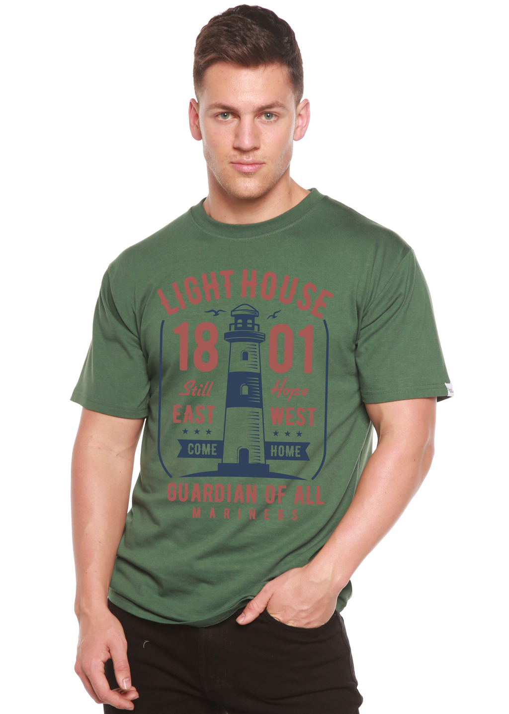 Camiseta gráfica de manga corta Lighthouse para hombre de viscosa de bambú/algodón orgánico