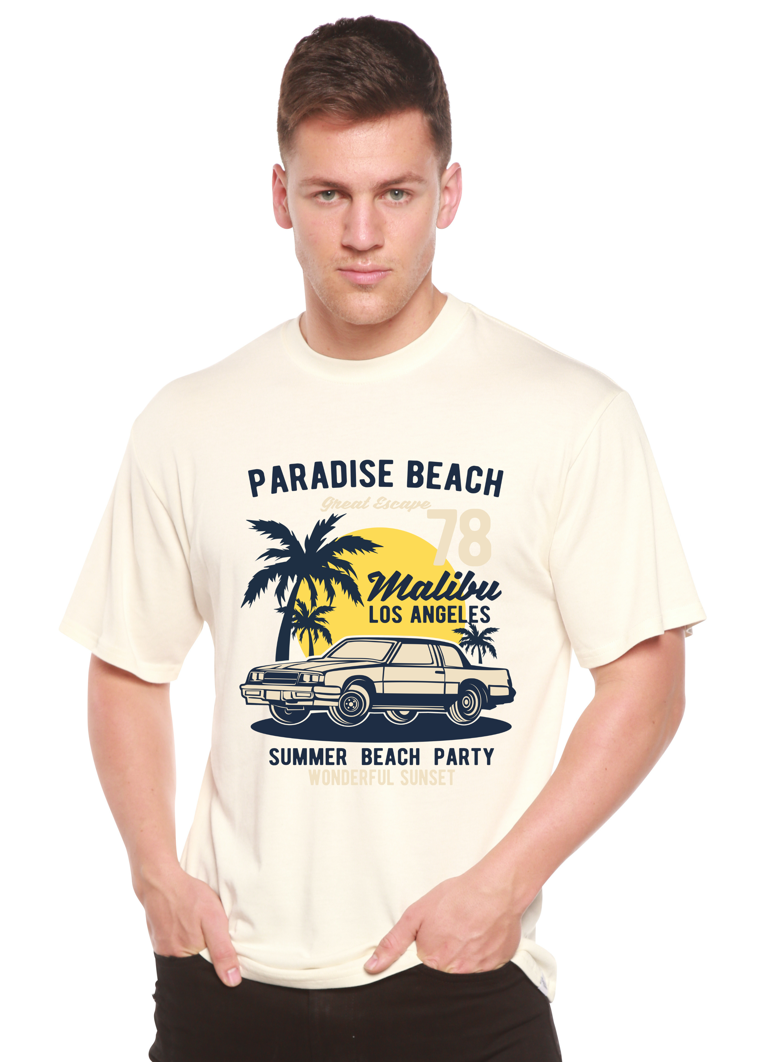 Camiseta Gráfica de Manga Corta Paradise Beach Spun Bamboo® de Viscosa de Bambú/Algodón Orgánico para Hombre