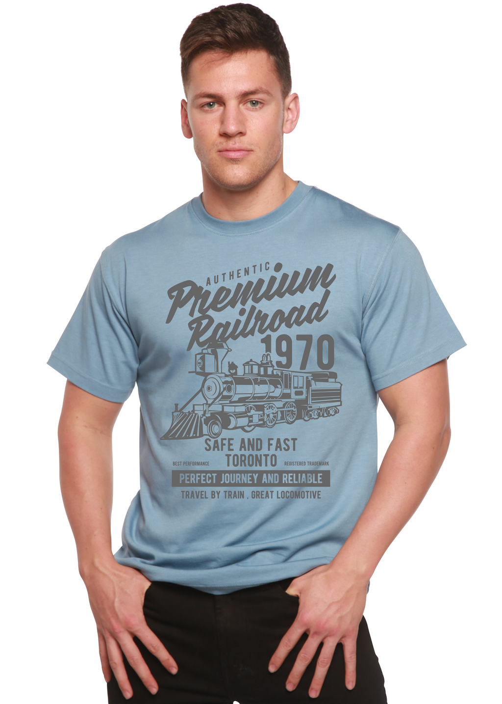 Camiseta gráfica de manga corta de viscosa de bambú/algodón orgánico para hombre Railroad Spun Bamboo® Premium