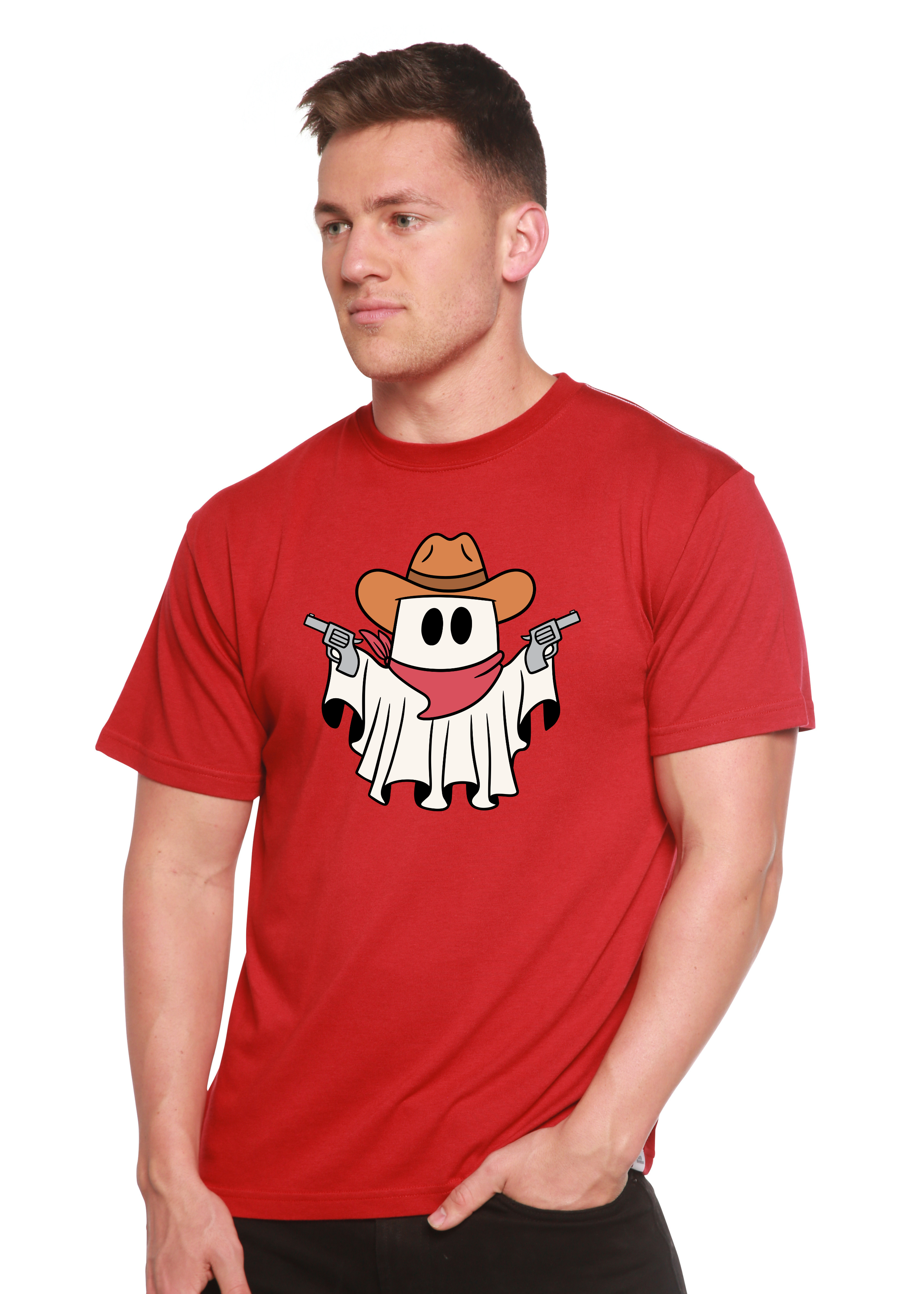 Camiseta gráfica de manga corta de viscosa de bambú y algodón orgánico unisex Cowboy Ghost
