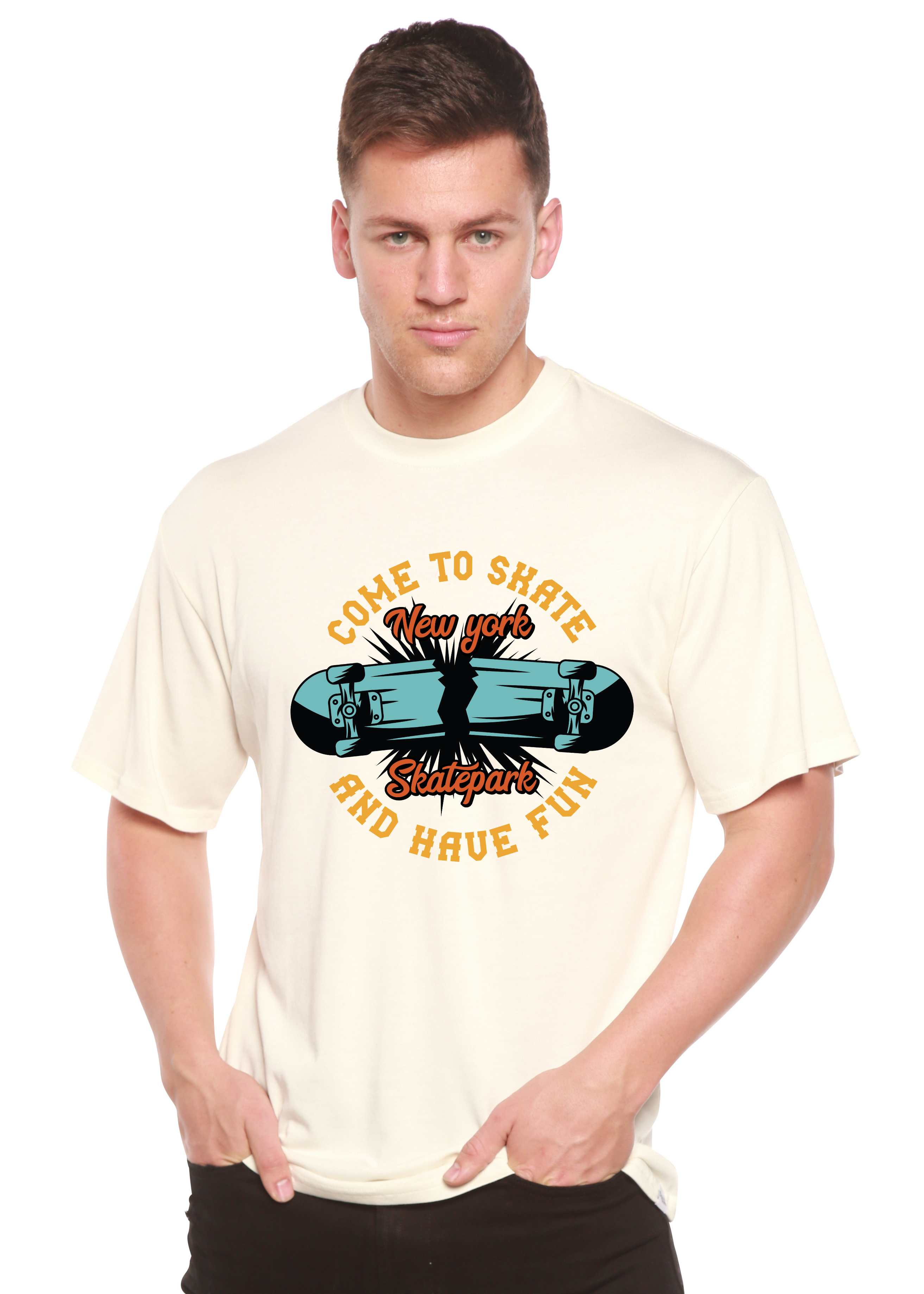 Camiseta gráfica de manga corta para hombre de bambú viscosa/algodón orgánico "New York Skatepark"